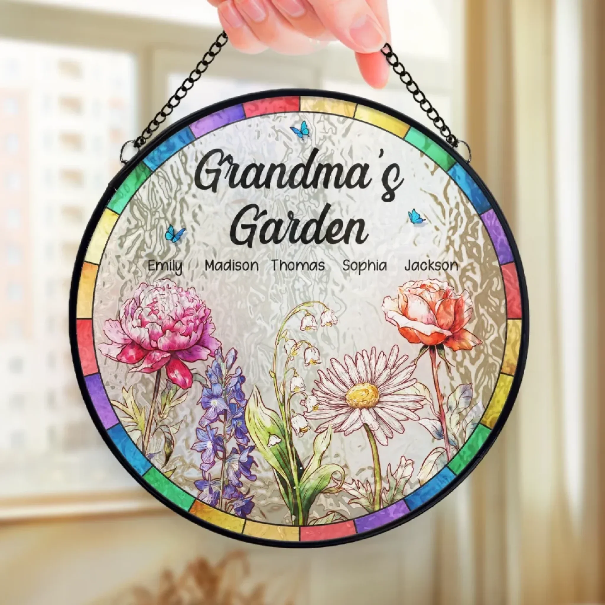 A Grandma’s Garden Is Where Love Grows - Family Personalized Custom Stained Glass Window Hanging Suncatcher - Mother's Day, Gift For Mom, Grandma - Image 4