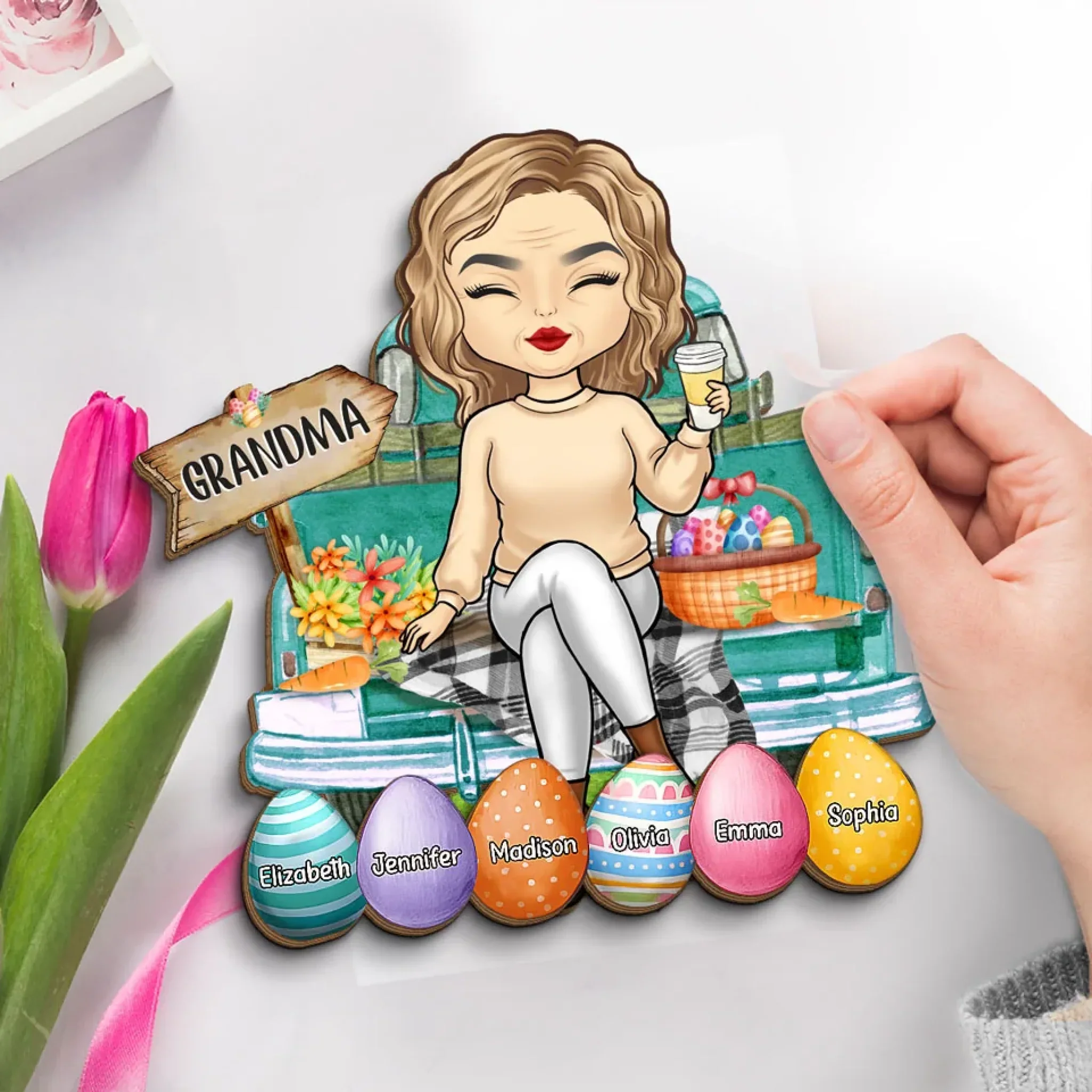 A Grandma’s Love Never Goes Out Of Style - Family Personalized Custom 2-Layered Wooden Plaque With Stand - Easter Gift For Mom, Grandma - Image 3