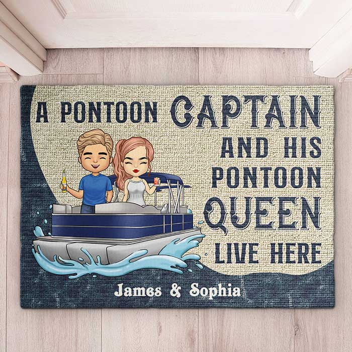 A Pontoon Captain And His Pontoon Queen - Personalized Decorative Mat - Gift For Couples, Husband Wife - Image 2