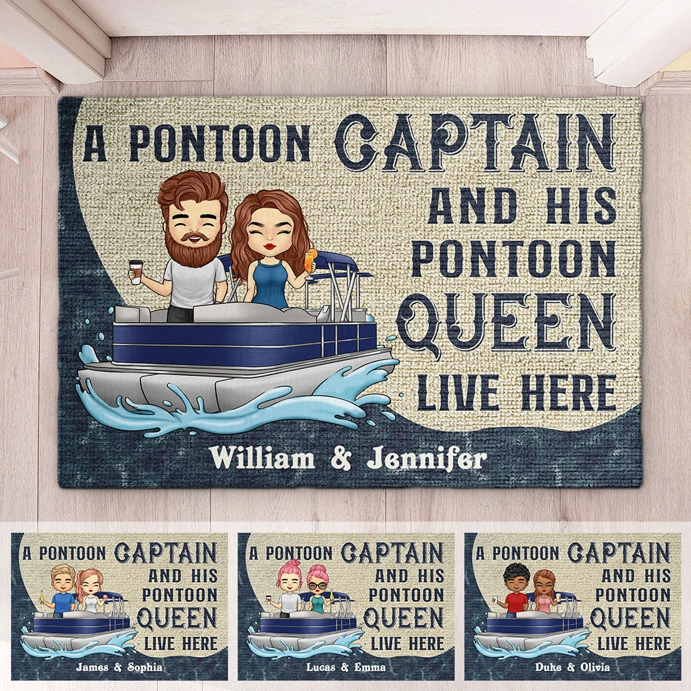 A Pontoon Captain And His Pontoon Queen - Personalized Decorative Mat - Gift For Couples, Husband Wife - Image 5