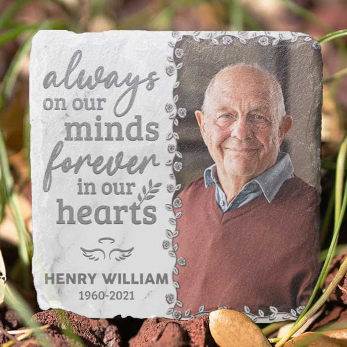 Always On Our Minds Forever In Our Hearts - Personalized Memorial Stone, Human Grave Marker - Upload Image, Memorial Gift, Sympathy Gift - Image 2