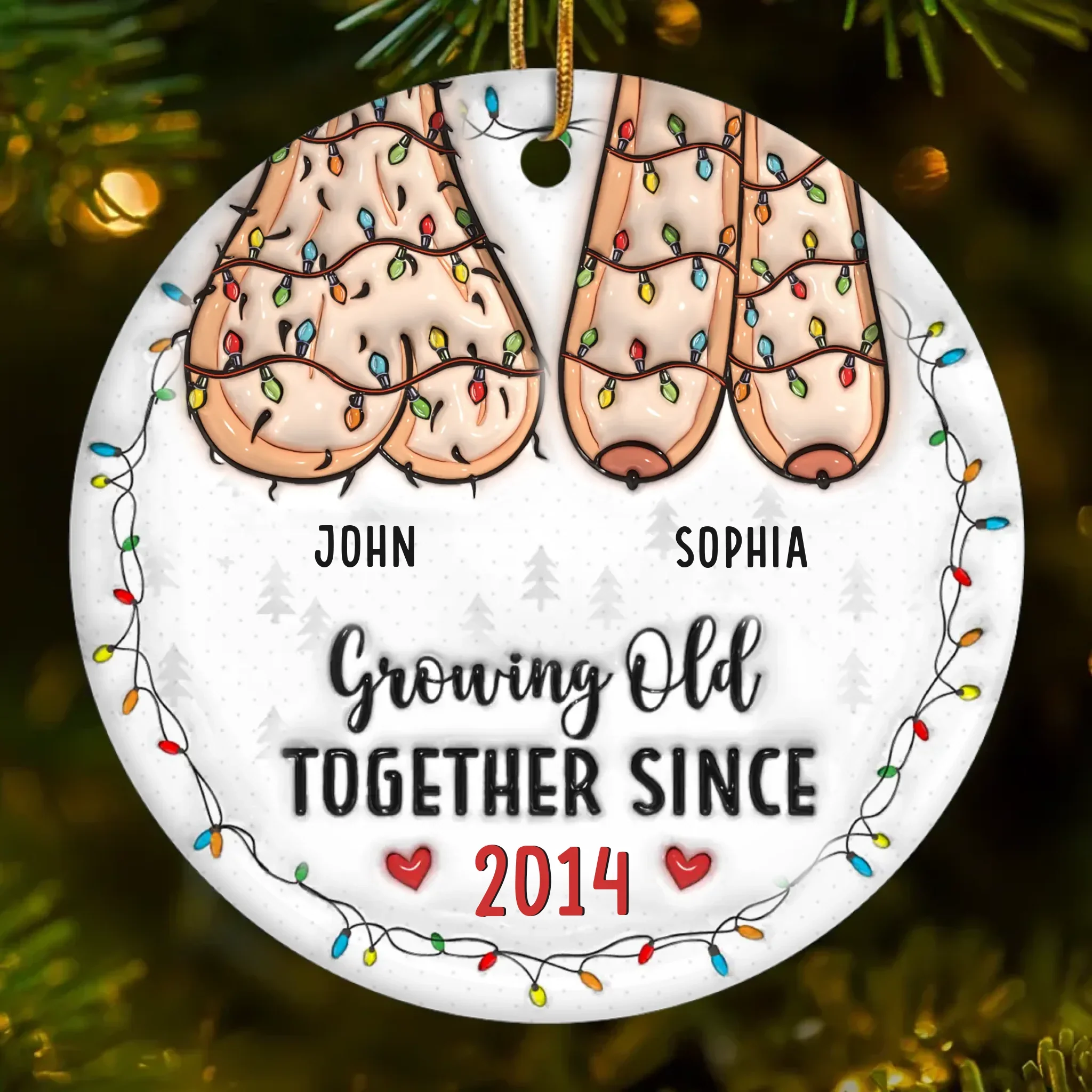 Annoying Each Other And Still Going Strong - Couple Personalized Custom 3D Inflated Effect Printed Ornament - Acrylic, Ceramic Round Shaped - Christmas Gift For Husband Wife, Anniversary - Image 2