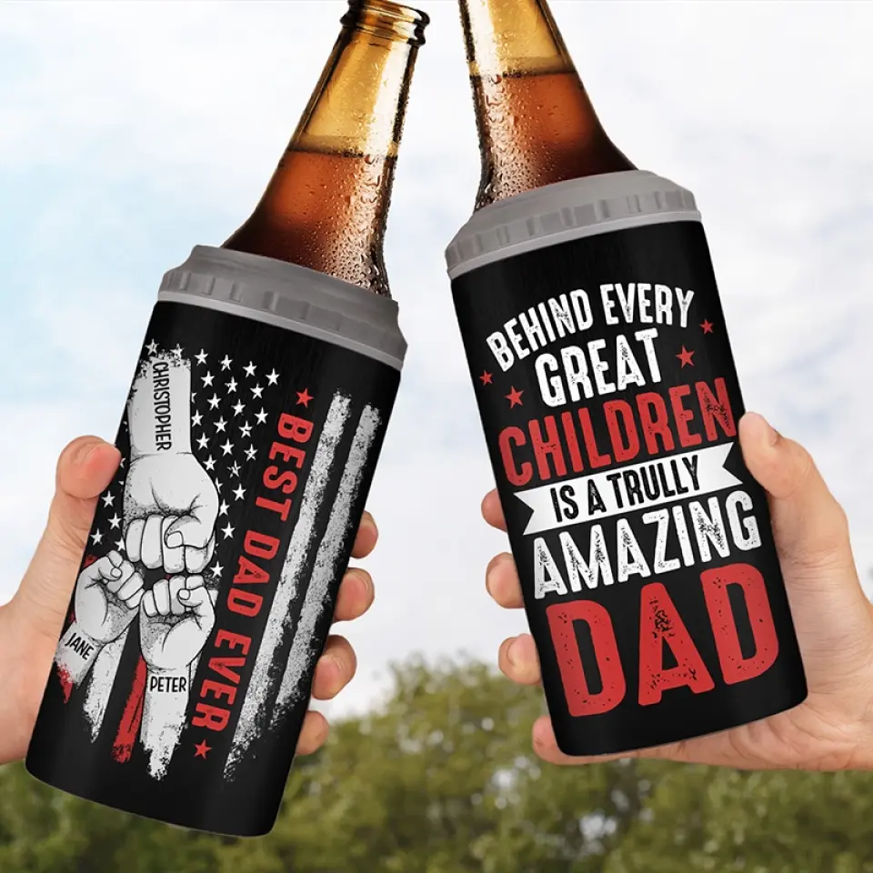 Behind Every Great Child - Personalized Custom 4 In 1 Can Cooler Tumbler - Father's Day, Birthday Gift For Dad, Grandpa - Image 3