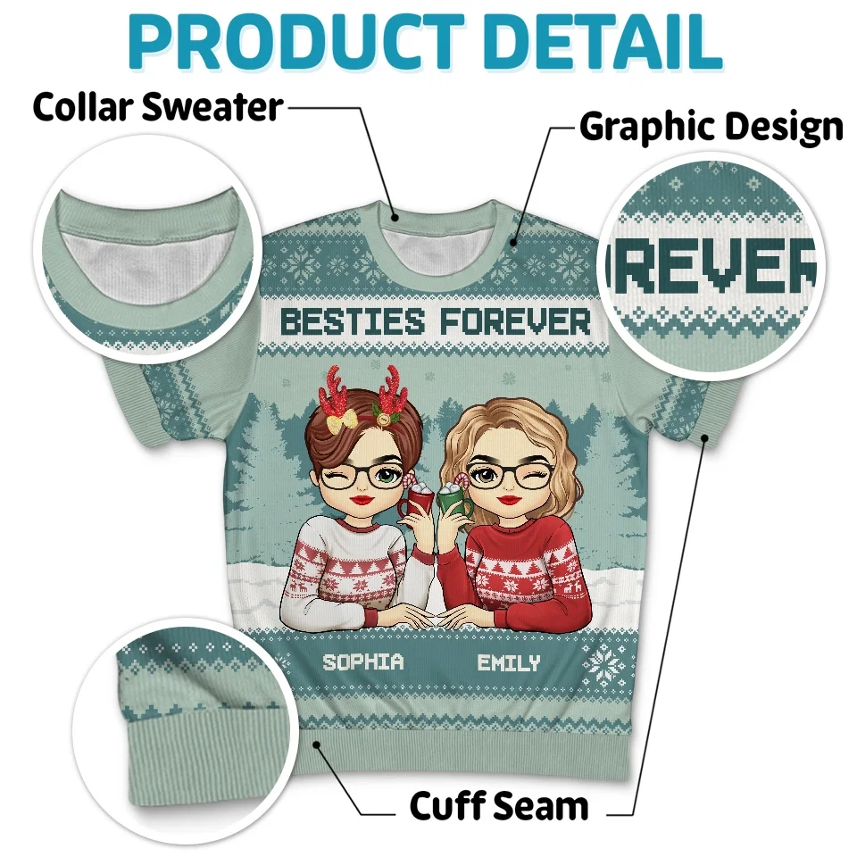 Best Friend Blessed - Bestie Personalized Custom All Over Print Adult Short Sleeve Sweater - Christmas Gift For Best Friends, BFF, Sisters - Image 4