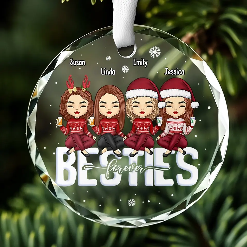 Besties Forever - Bestie Personalized Custom Circle Glass Ornament - Christmas Gift For Best Friends, BFF, Sisters - Image 5