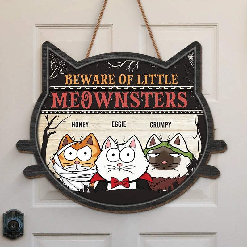 Beware Of Little Meownster - Cat Personalized Custom Shaped Home Decor Wood Sign - Halloween Gift For Pet Owners, Pet Lovers