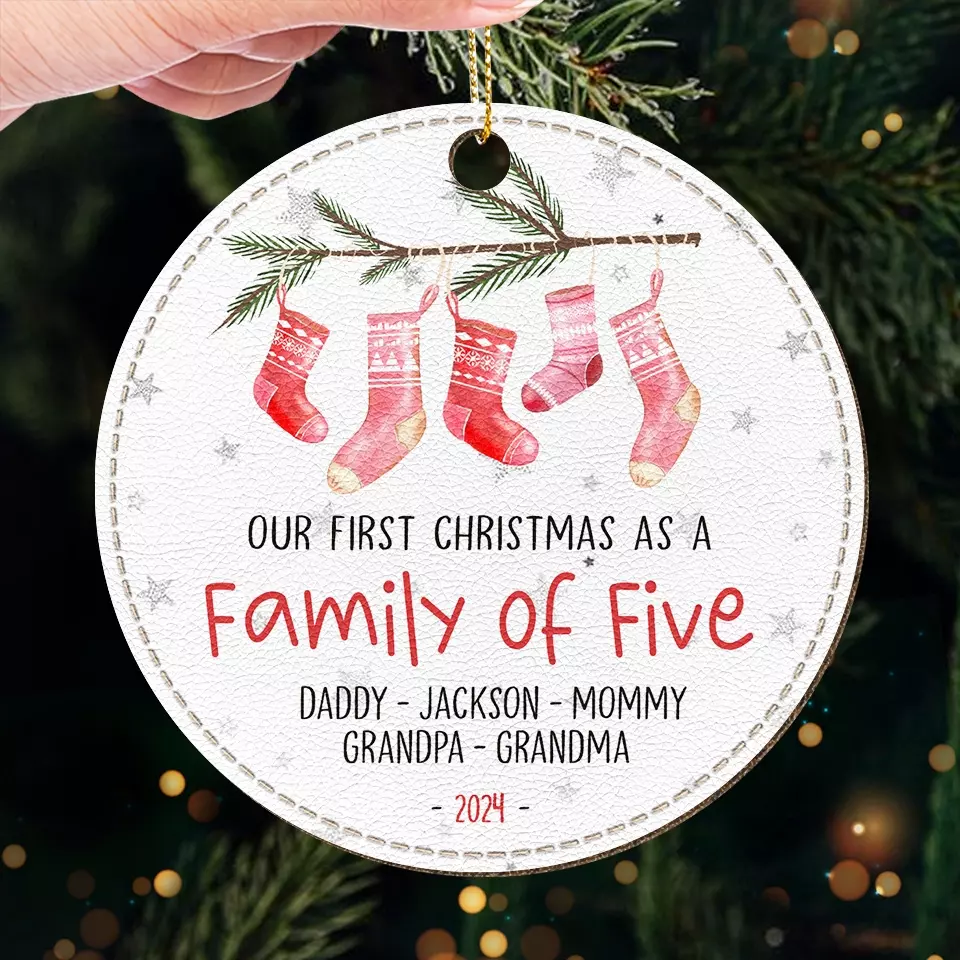 Bring Your Loved Ones Into The Joy Of Christmas - Family Personalized Custom Leather Ornament - Christmas Gift For Family Members, Baby Kids, Newborn Baby - Image 3