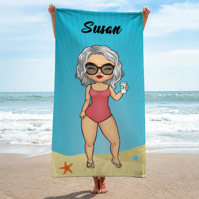 Couple Chibi Summer Vacation - Personalized Beach Towel - Gift For Couples, Husband & Wife - Image 2