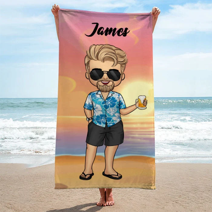 Couple Chibi Summer Vacation - Personalized Beach Towel - Gift For Couples, Husband & Wife - Image 4