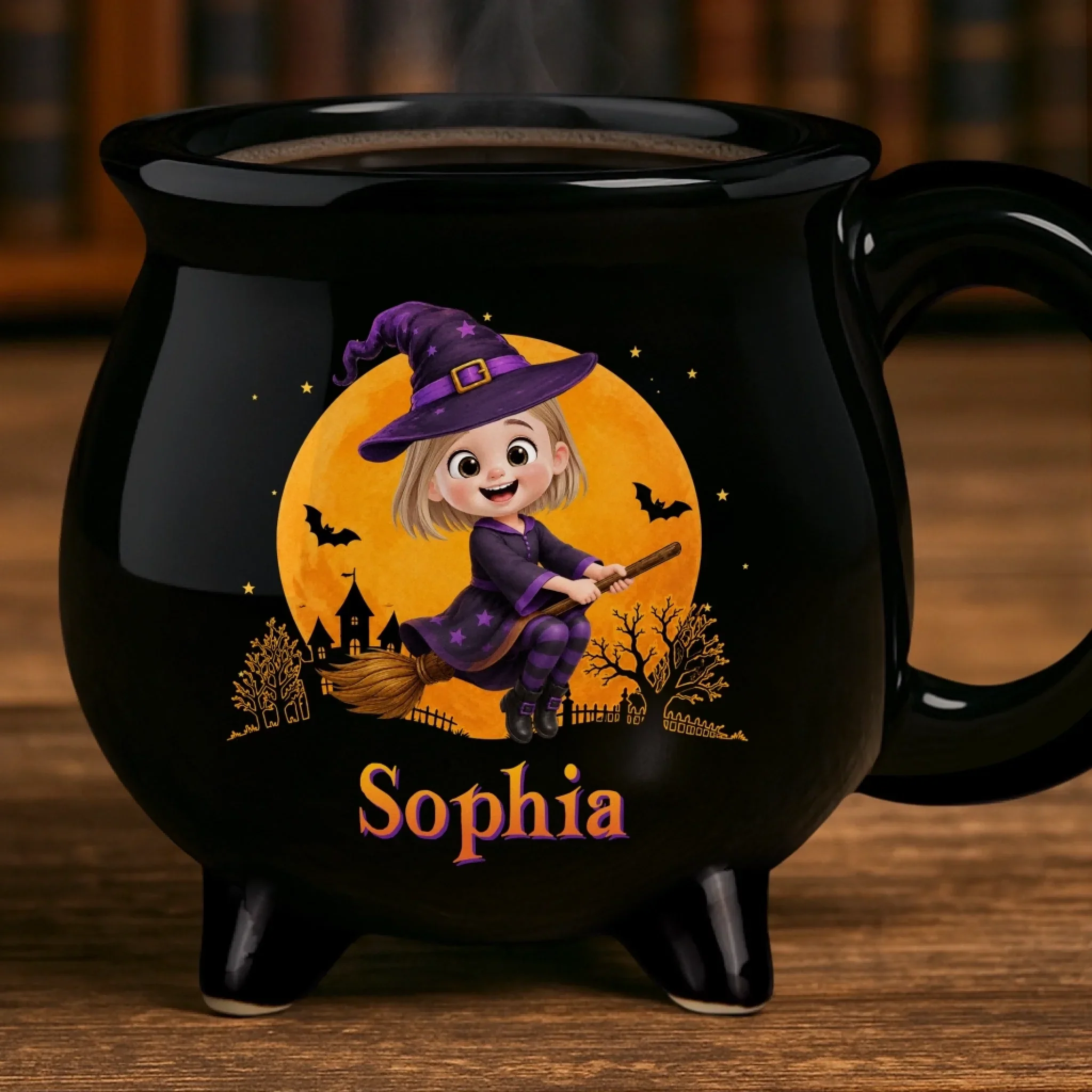 Custom 12oz Ceramic Cauldron Coffee Mug - Personalized Halloween Witchy Gifts For Daughter, Granddaughter - Little Witch Magic - Image 4