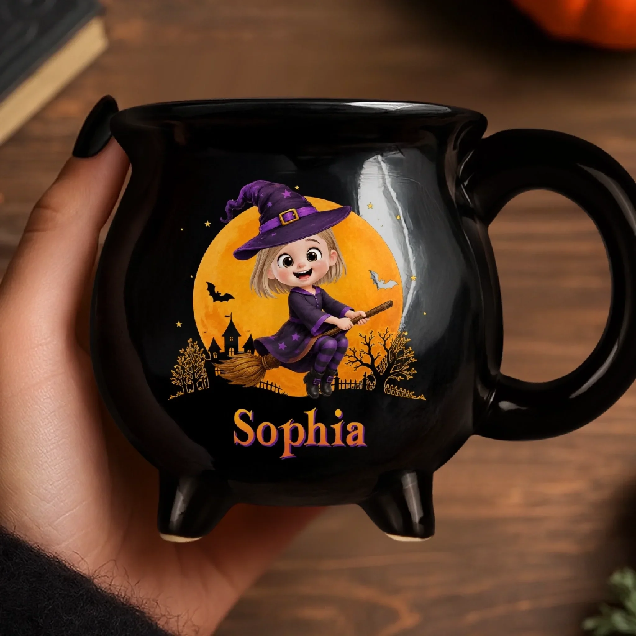 Custom 12oz Ceramic Cauldron Coffee Mug - Personalized Halloween Witchy Gifts For Daughter, Granddaughter - Little Witch Magic - Image 5