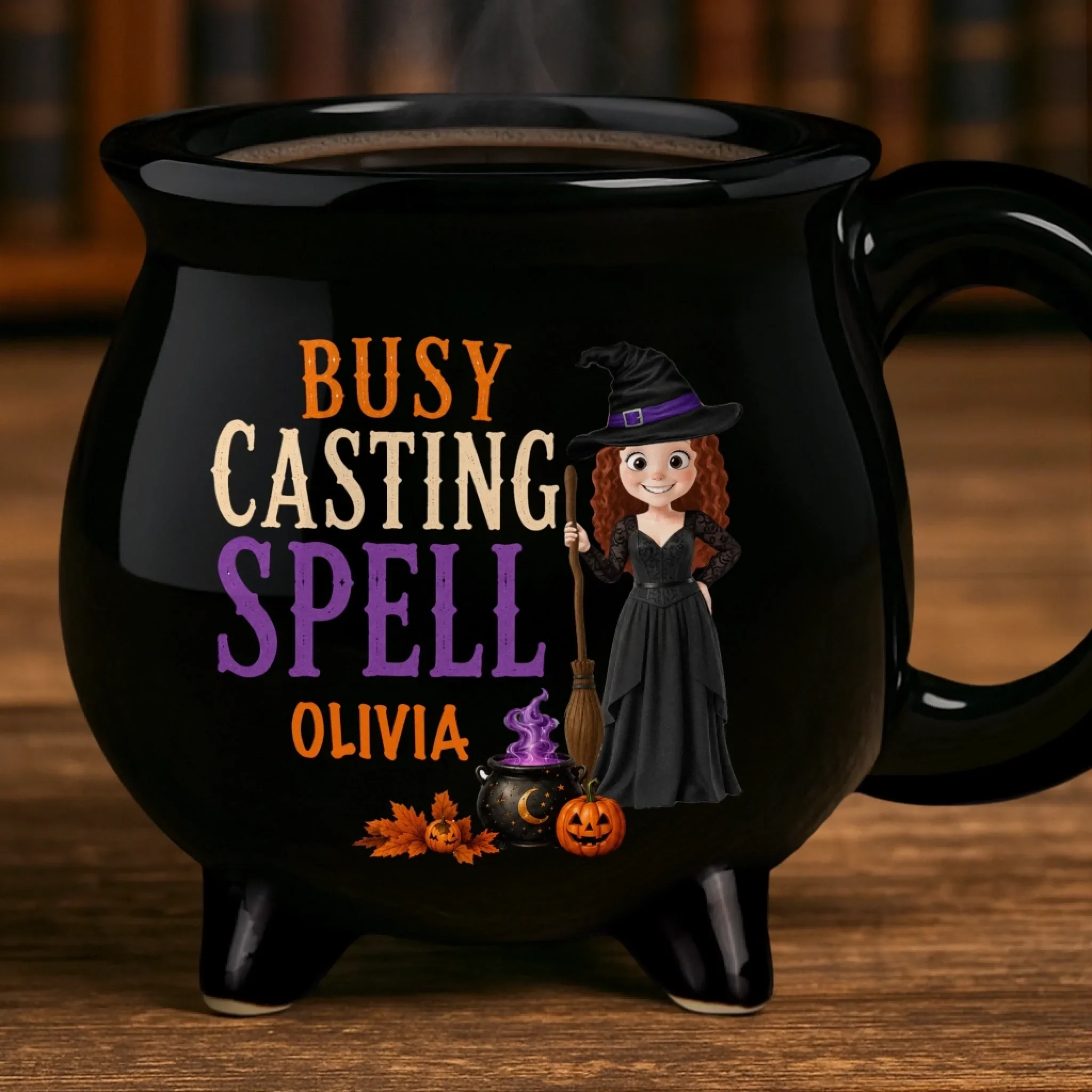 Custom 12oz Ceramic Cauldron Coffee Mug - Personalized Halloween Witchy Gifts For Wife, Daughter, Besties, Sisters, Granddaughter, Grandma, Mom, Yourself - Busy Brewing Up Some Magic - Image 3