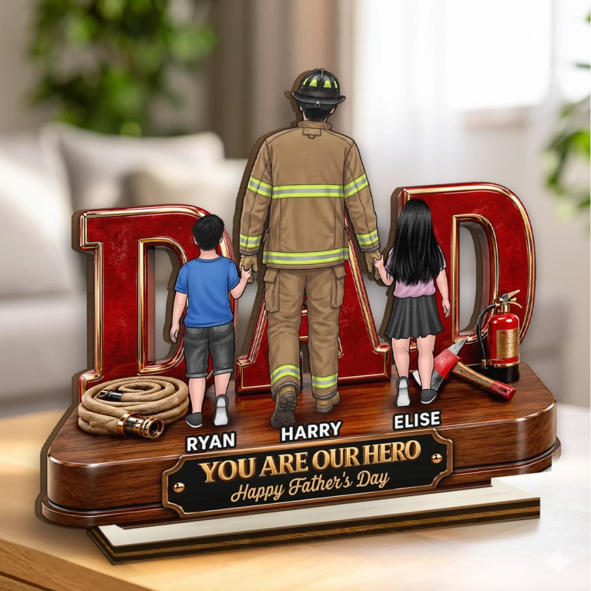 Custom 2-Layered Wooden Plaque - Personalized Father's Day Birthday Gifts For Dad, Grandpa, Firefighter - Courage Runs In The Family - Image 3