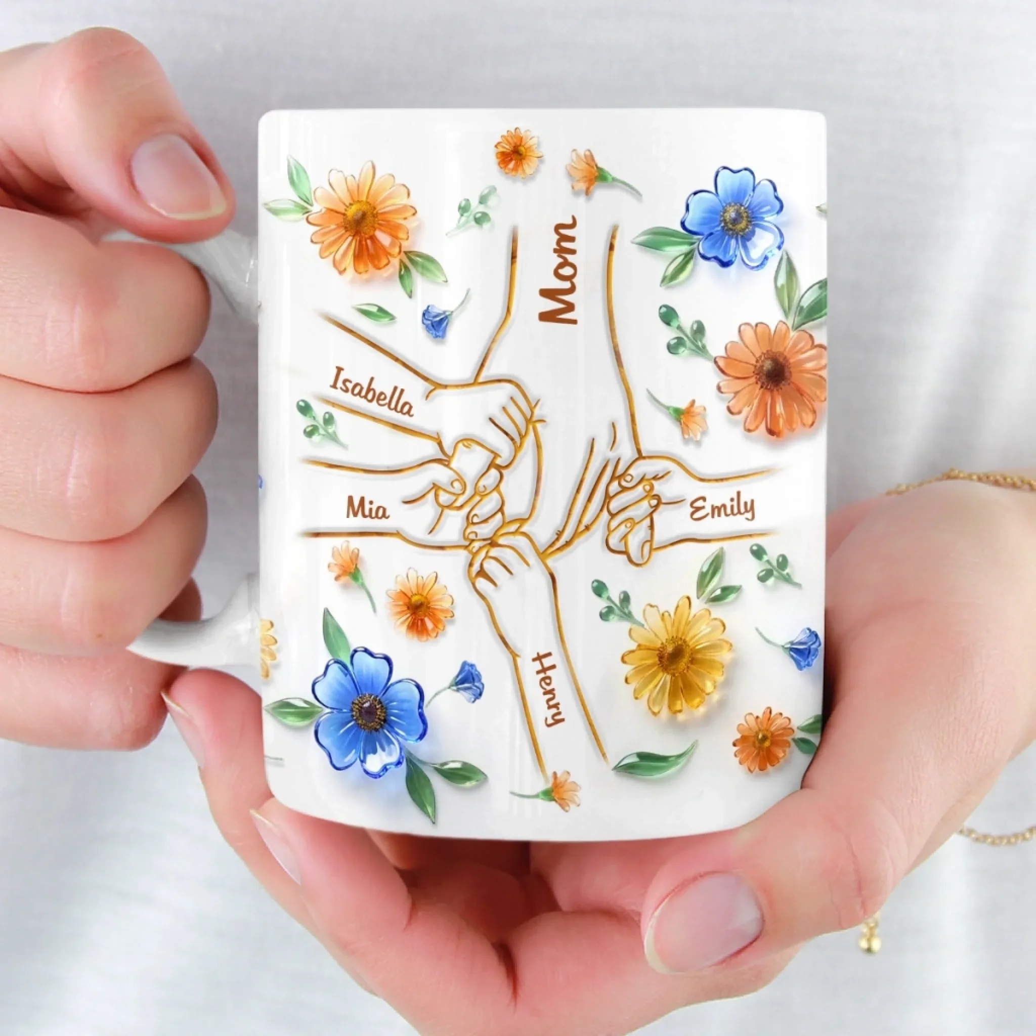 Custom 3D Inflated Effect Printed Mug - Personalized Mother's Day Gifts For Mom, Grandma - Family Love, Hand In Hand - Image 6