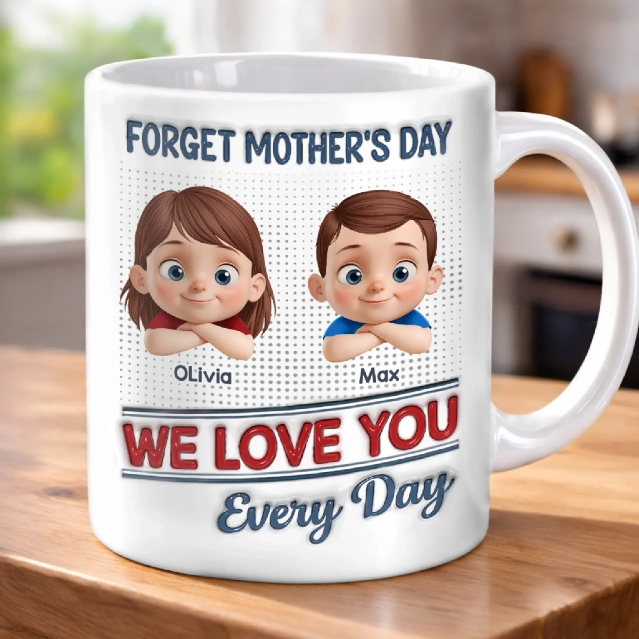Custom 3D Inflated Effect Printed Mug - Personalized Mother's Day Gifts For Mom, Grandma - Hugs, Love, Repeat - Image 5