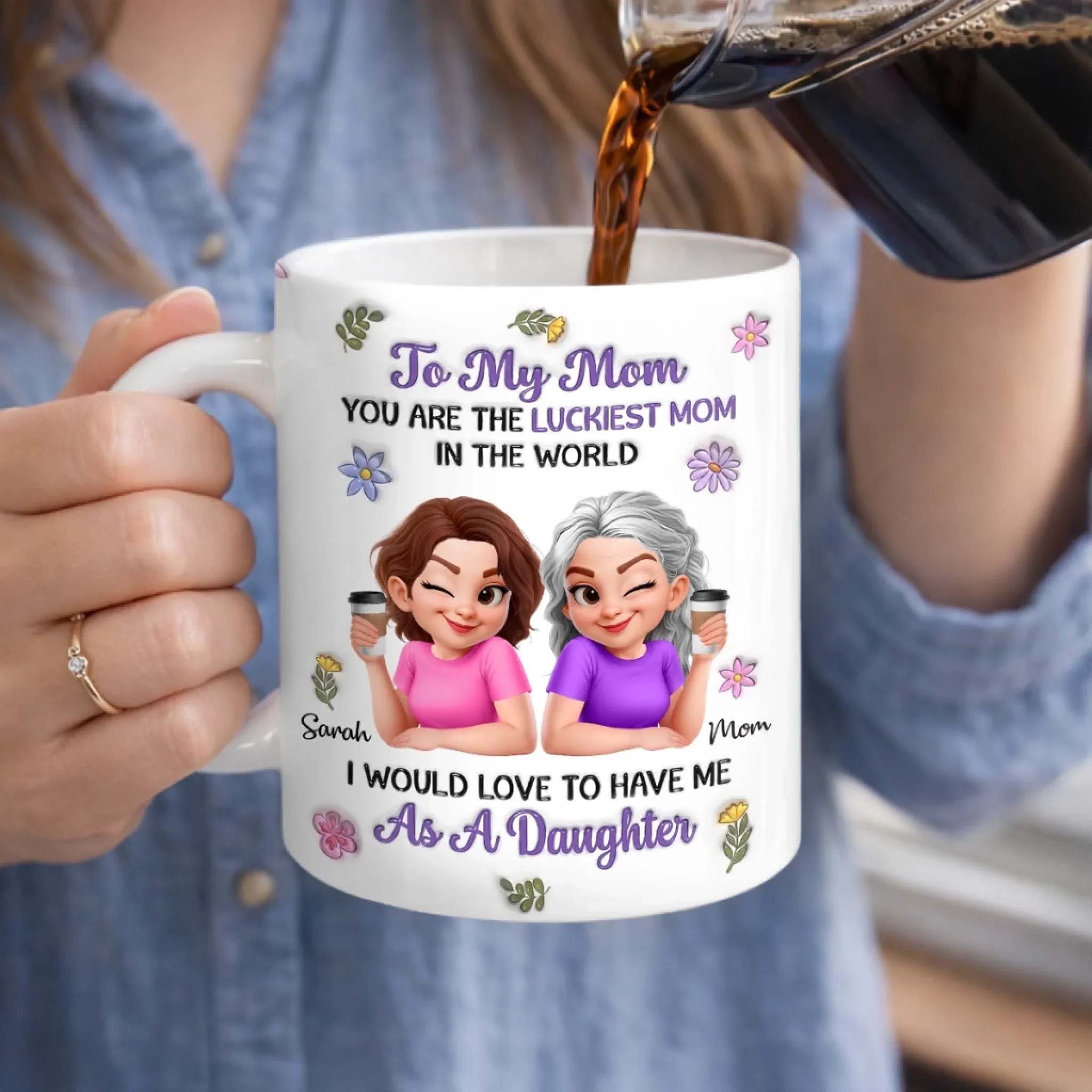 Custom 3D Inflated Effect Printed Mug - Personalized Mother's Day Gifts For Mom - You Are The Luckiest Mom In The World - Image 3