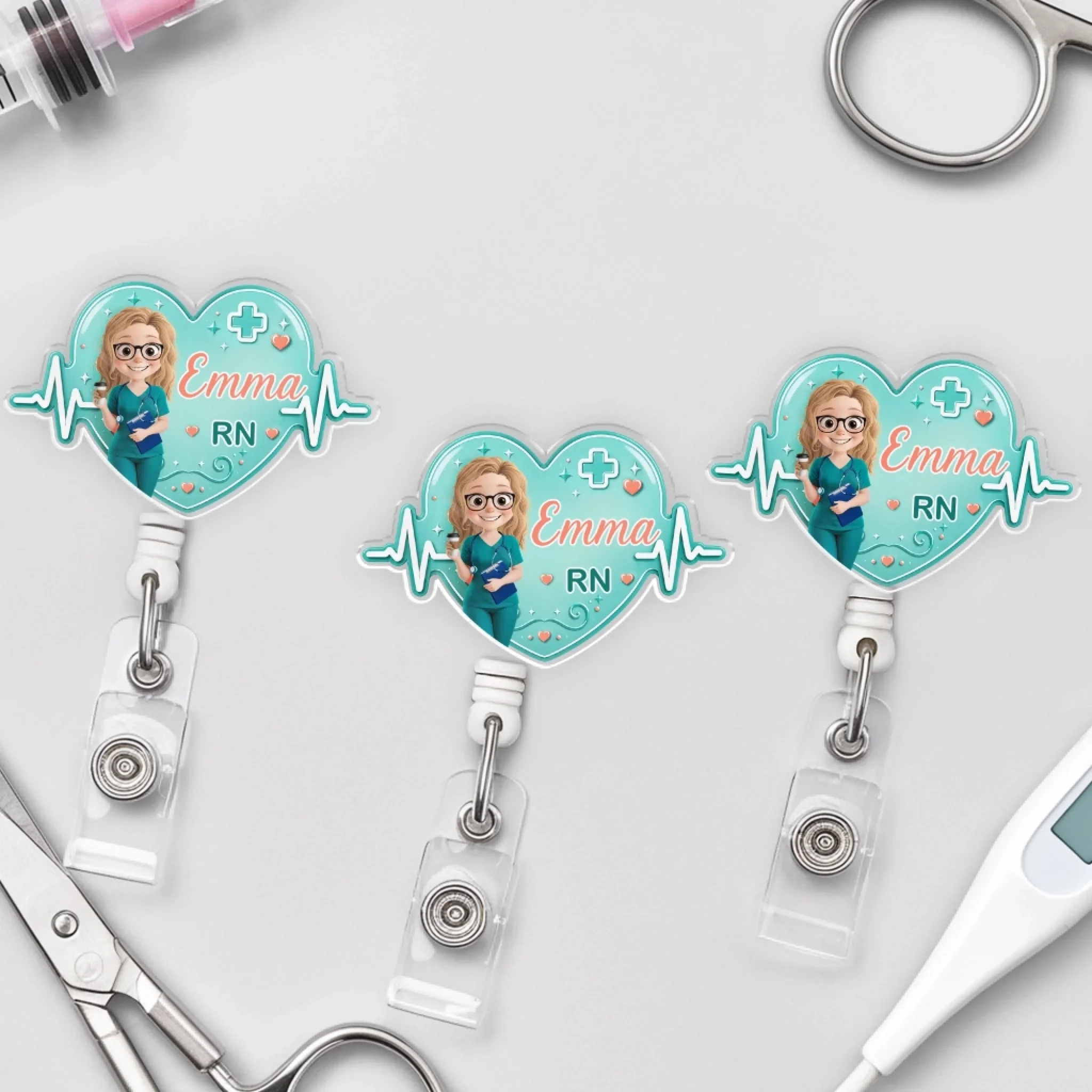 Custom Acrylic Badge Reel - Personalized Birthday Gifts For Nurse - Caring With Heart - Image 3