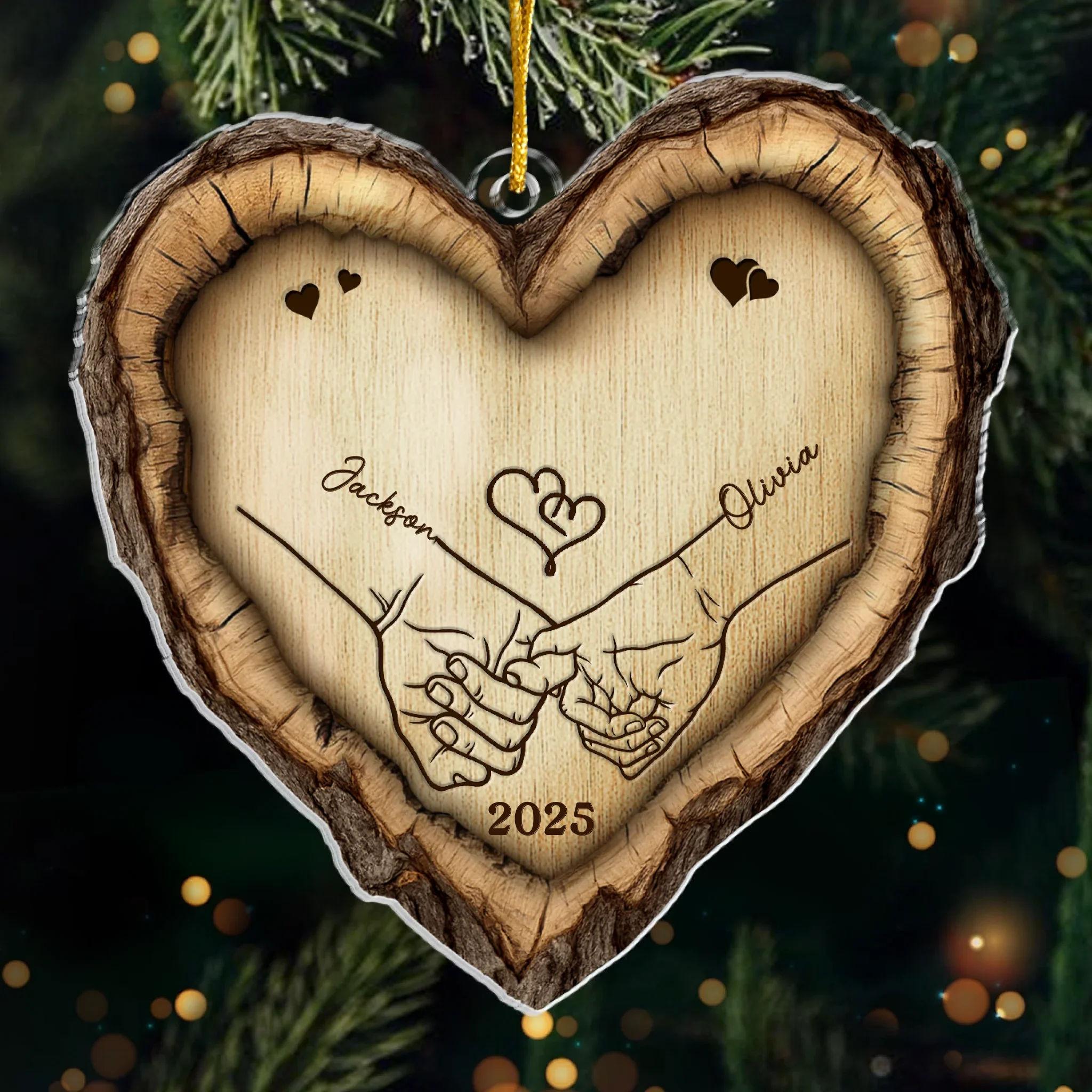 Custom Acrylic Ornament - Personalized Anniversary Christmas Wedding Gifts For Husband And Wife, Him And Her - Hand In Hand, Heart To Heart - Image 2