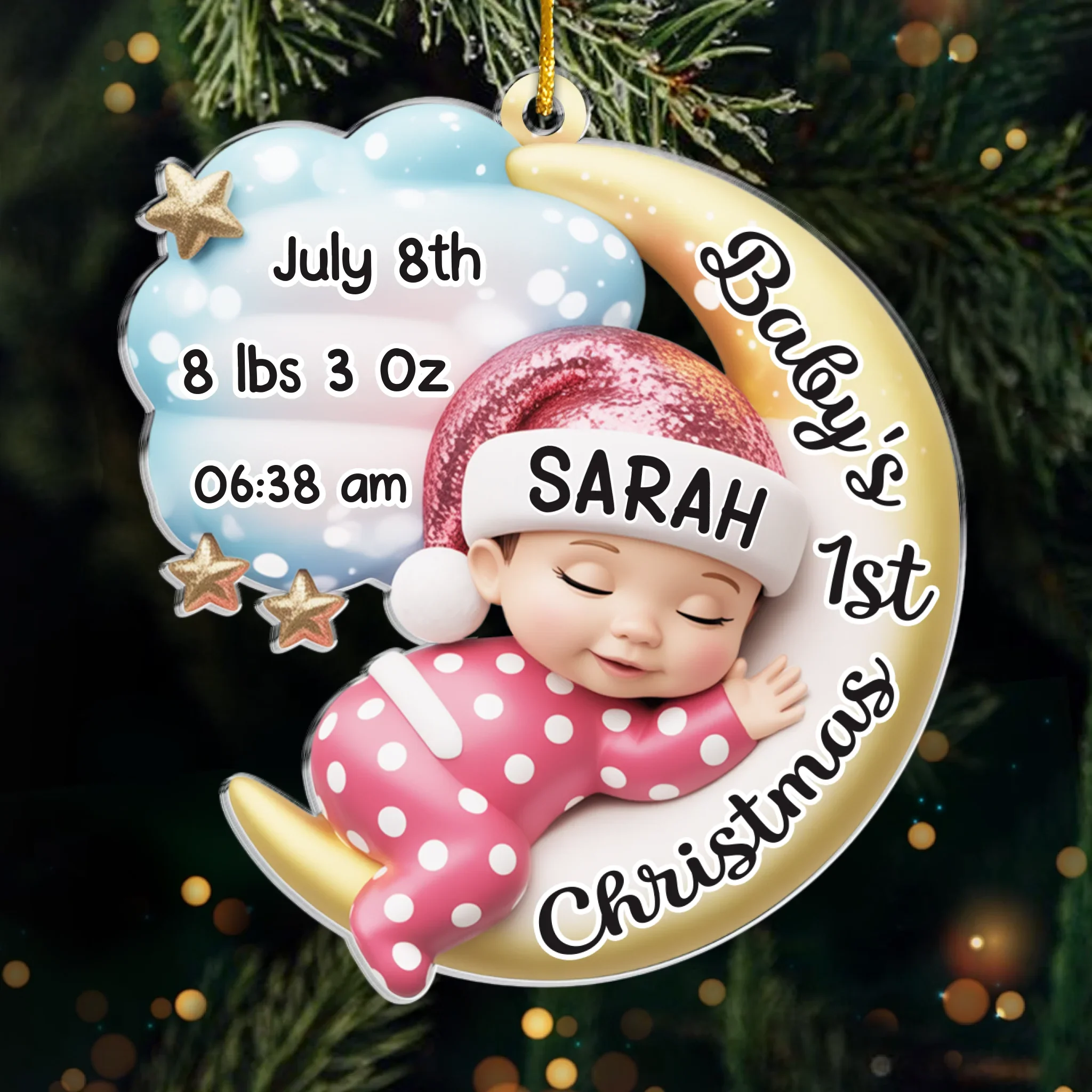 Custom Acrylic Ornament - Personalized Christmas Baby Shower, Gender Reveal Gifts For New Moms, New Dads, New Parents - Cherishing Your Very First Christmas - Image 2