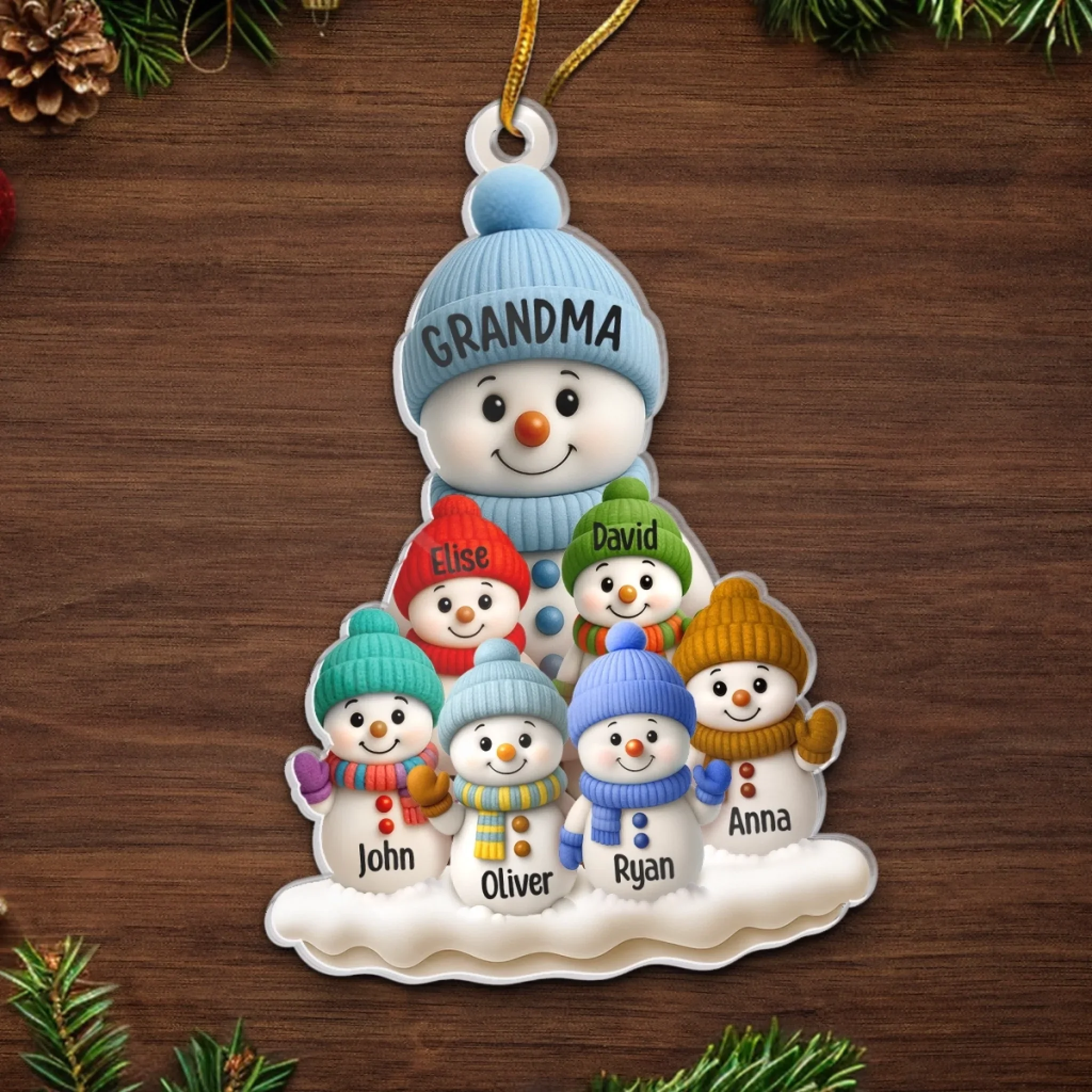 Custom Acrylic Ornament - Personalized Christmas Birthday Gifts For Mom, Grandma - Frosty Family Fun - Image 5