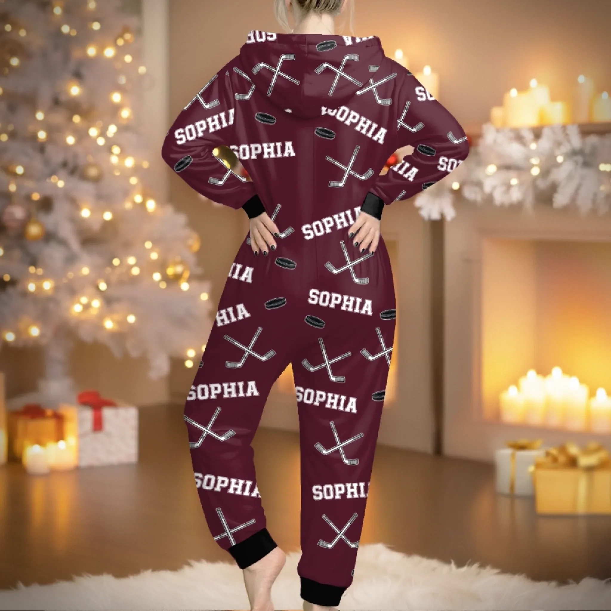 Custom Adult Onesie - Personalized Christmas Birthday Hockey Gifts For Hockey Lovers, Sports Fans, Sports Lovers - Born To Score - Image 3