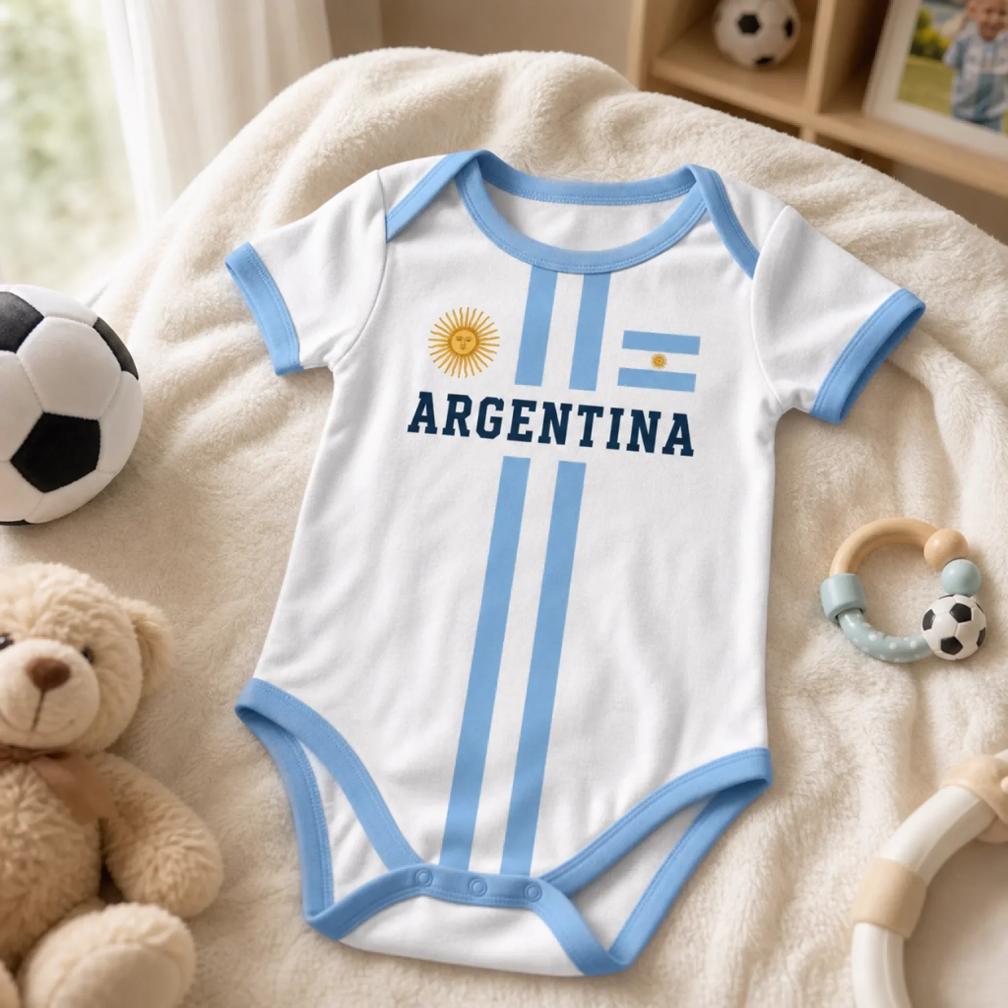 Custom Argentina World Football Baby Jersey Bodysuit - Personalized Baby Shower, Gender Reveal Gifts For New Moms, New Dads, Football Lovers - Little Football Hero - Image 3