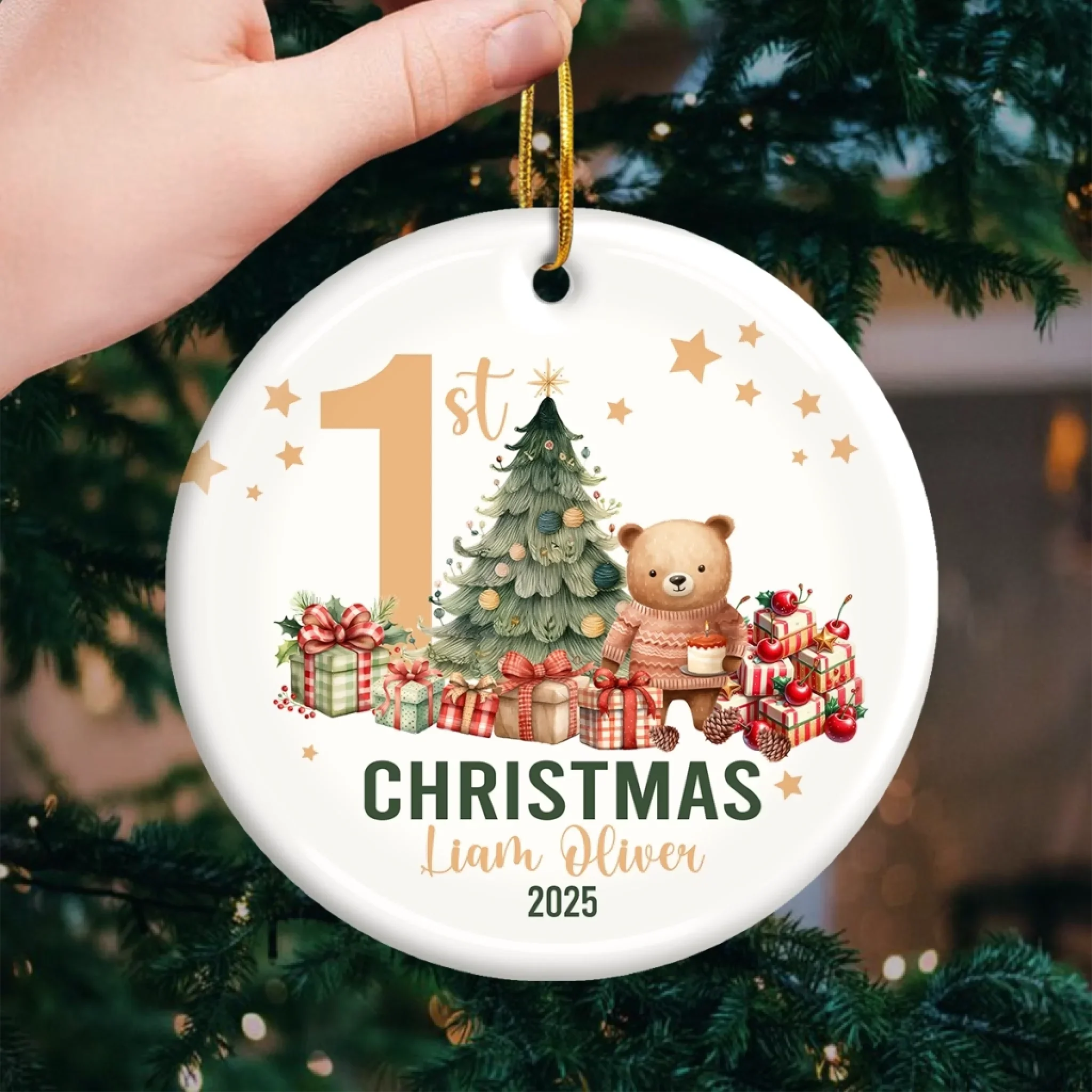 Custom Baby First Christmas Ceramic Ornament - Personalized Christmas Baby Shower, Gender Reveal Gifts For New Moms, New Dads, New Parents - Love At Every Snuggle - Image 3