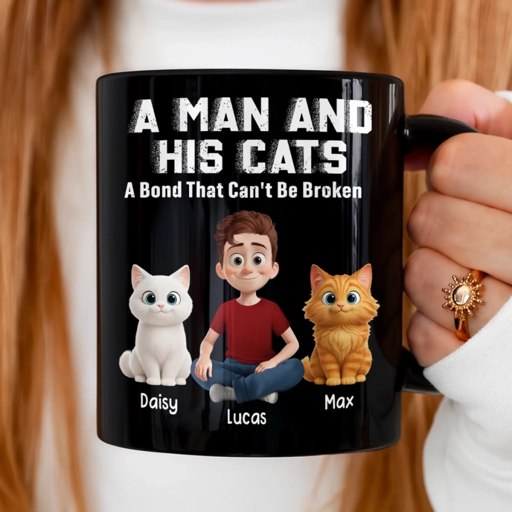 Custom Black Mug - Personalized Birthday Gifts For Cat Lovers, Cat Mom And Dad - Happiness Has Whiskers - Image 5