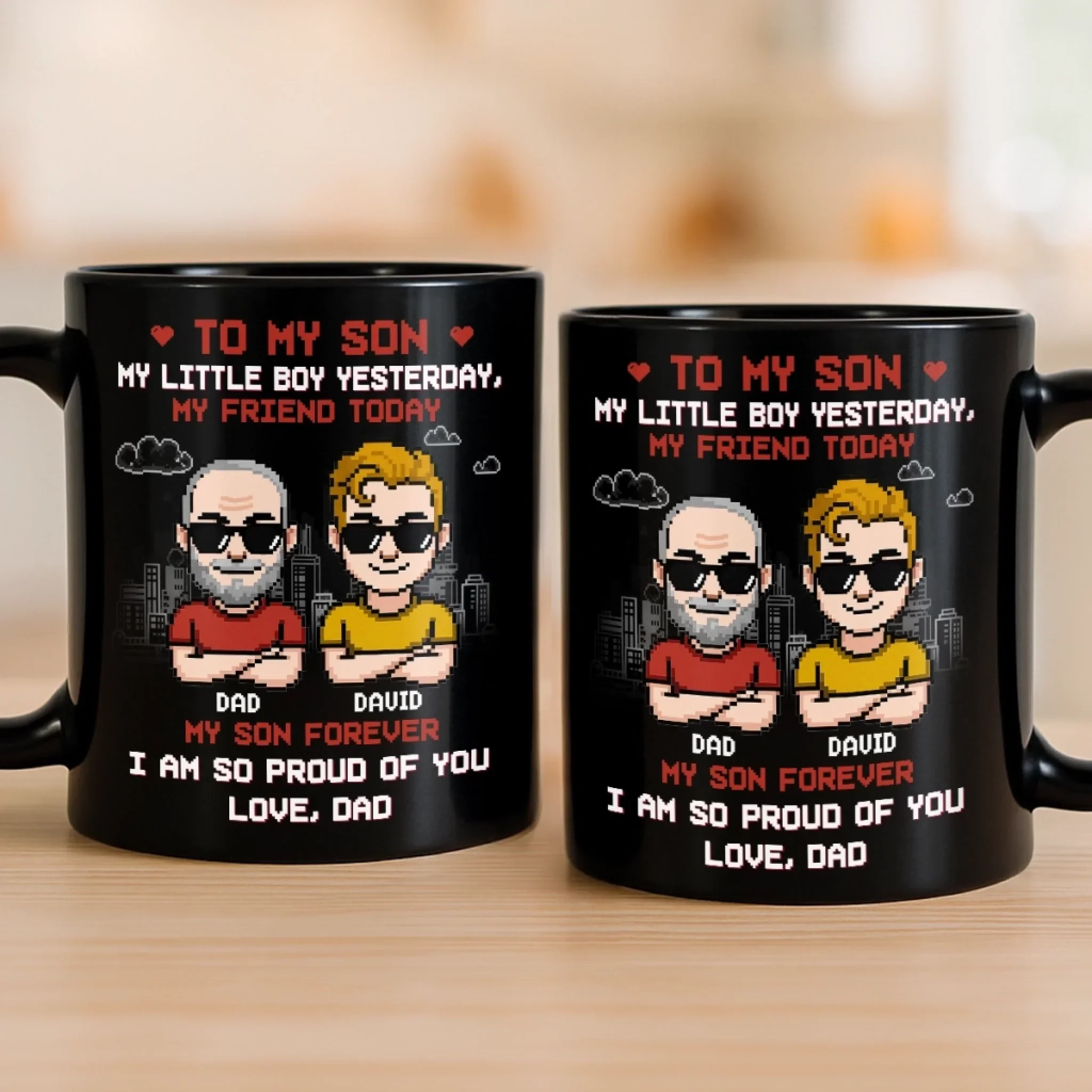 Custom Black Mug - Personalized Birthday Gifts For Dad, Son - Two Generations One Bond - Image 4