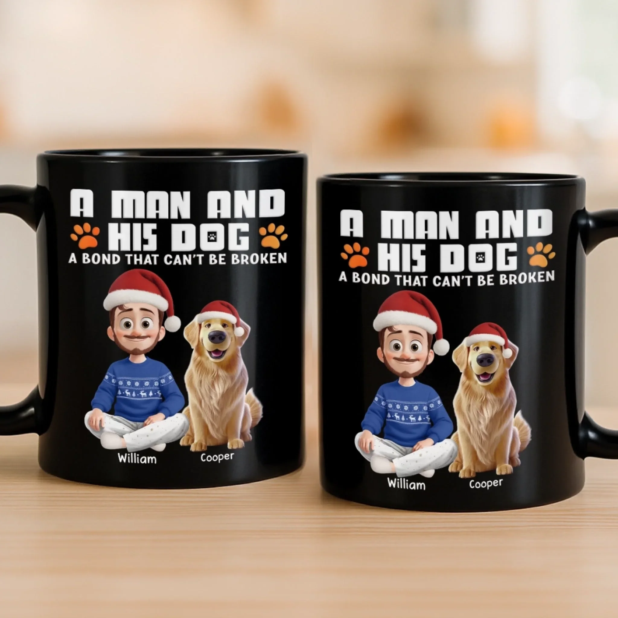 Custom Black Mug - Personalized Christmas  Birthday Gifts For Dog Lovers, Dog Dad And Mom - A Man And His Dog, Unbreakable Bond - Image 4