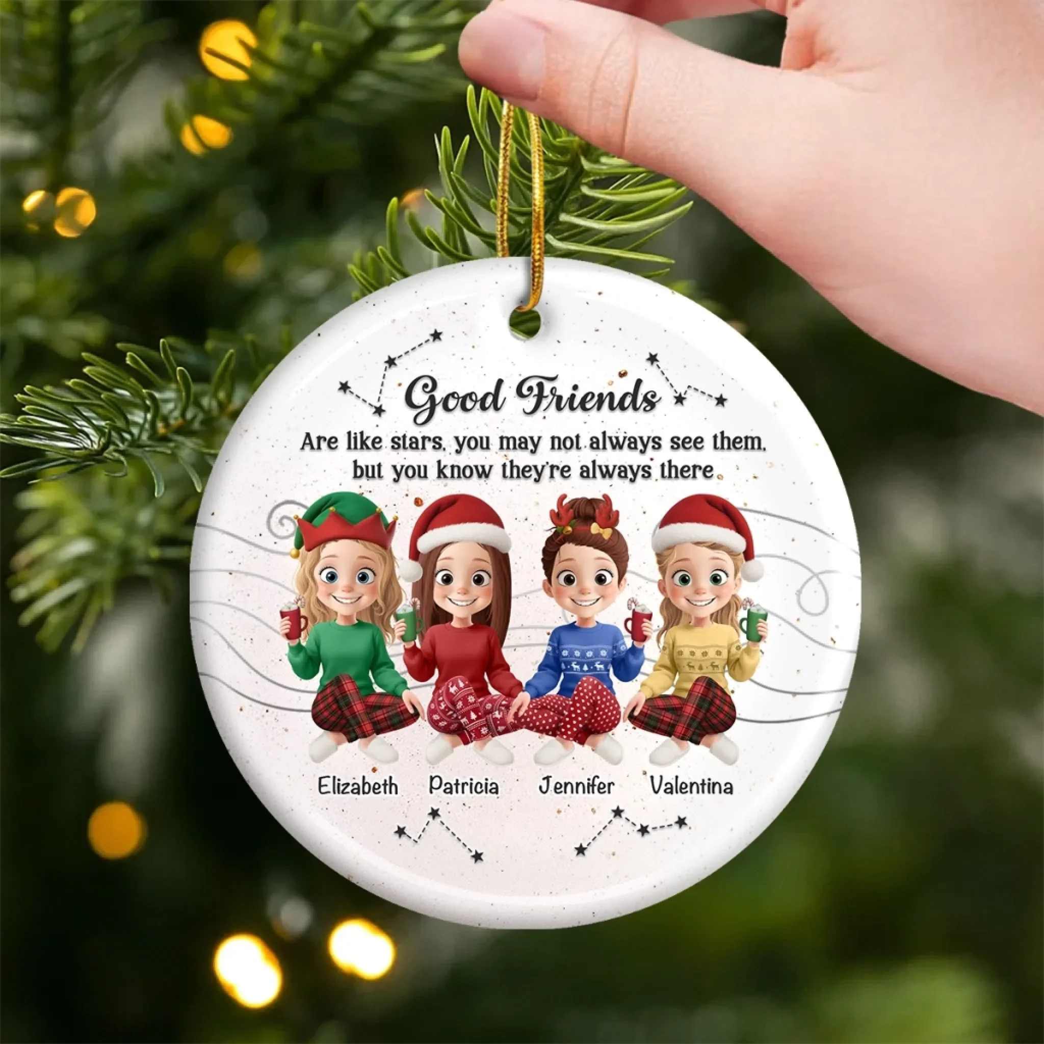 Custom Ceramic Ornament - Personalized Best Friend Christmas Birthday Gifts For Women, Besties, Sisters, BFF - Besties And Bubbly Joy - Image 3