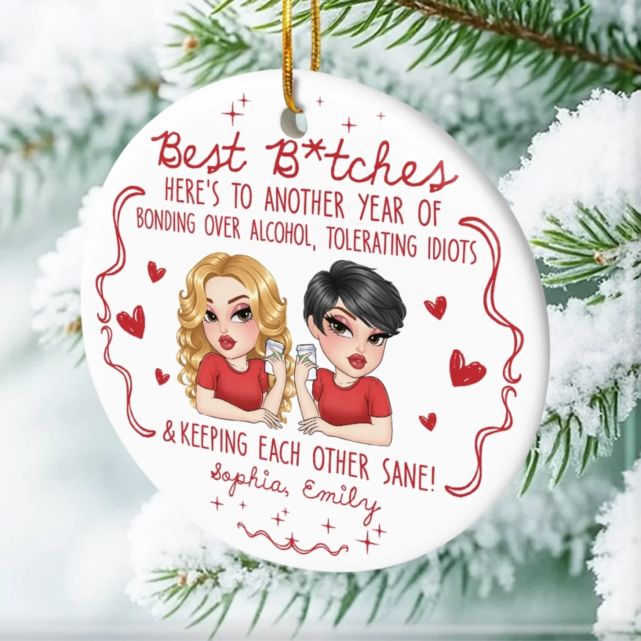Custom Ceramic Ornament - Personalized Best Friend Christmas Birthday Gifts For Women, Besties, Sisters, BFF - Together Always Better - Image 4