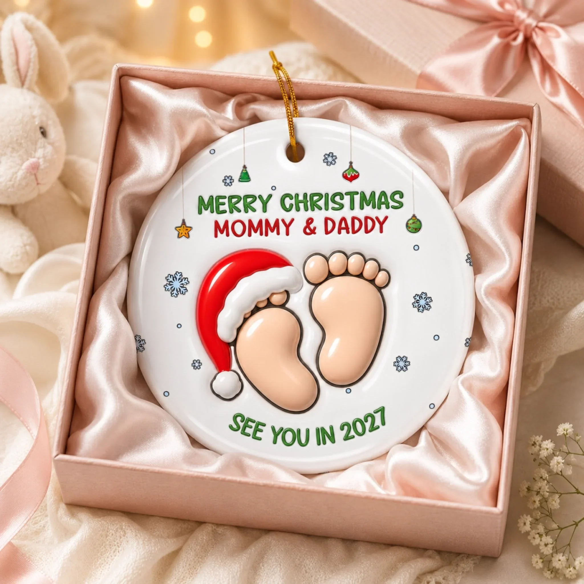 Custom Ceramic Ornament - Personalized Christmas Baby Shower, Gender Reveal Gifts For New Moms, New Dads, New Parents - Welcome To Your Little World - Image 2