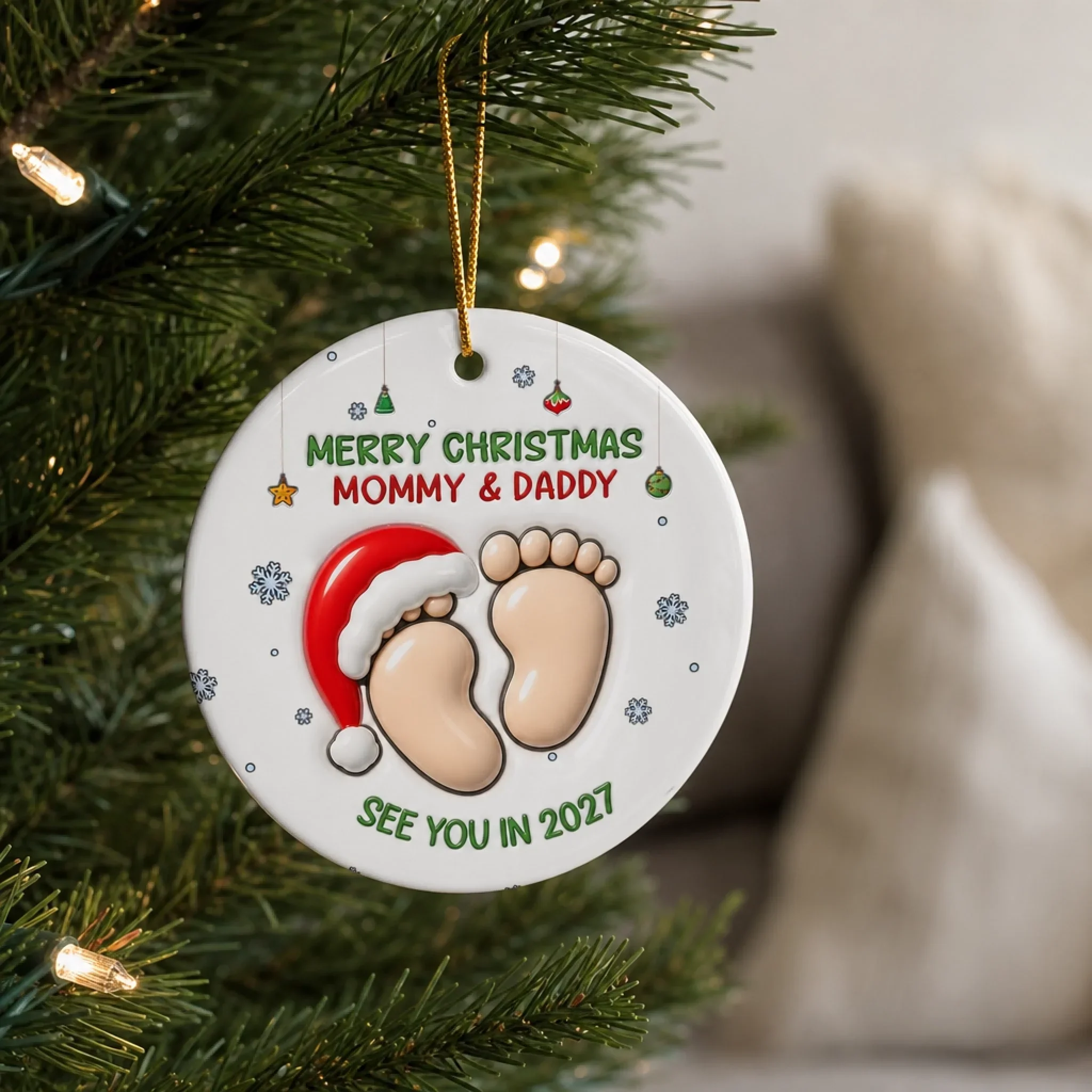 Custom Ceramic Ornament - Personalized Christmas Baby Shower, Gender Reveal Gifts For New Moms, New Dads, New Parents - Welcome To Your Little World - Image 3