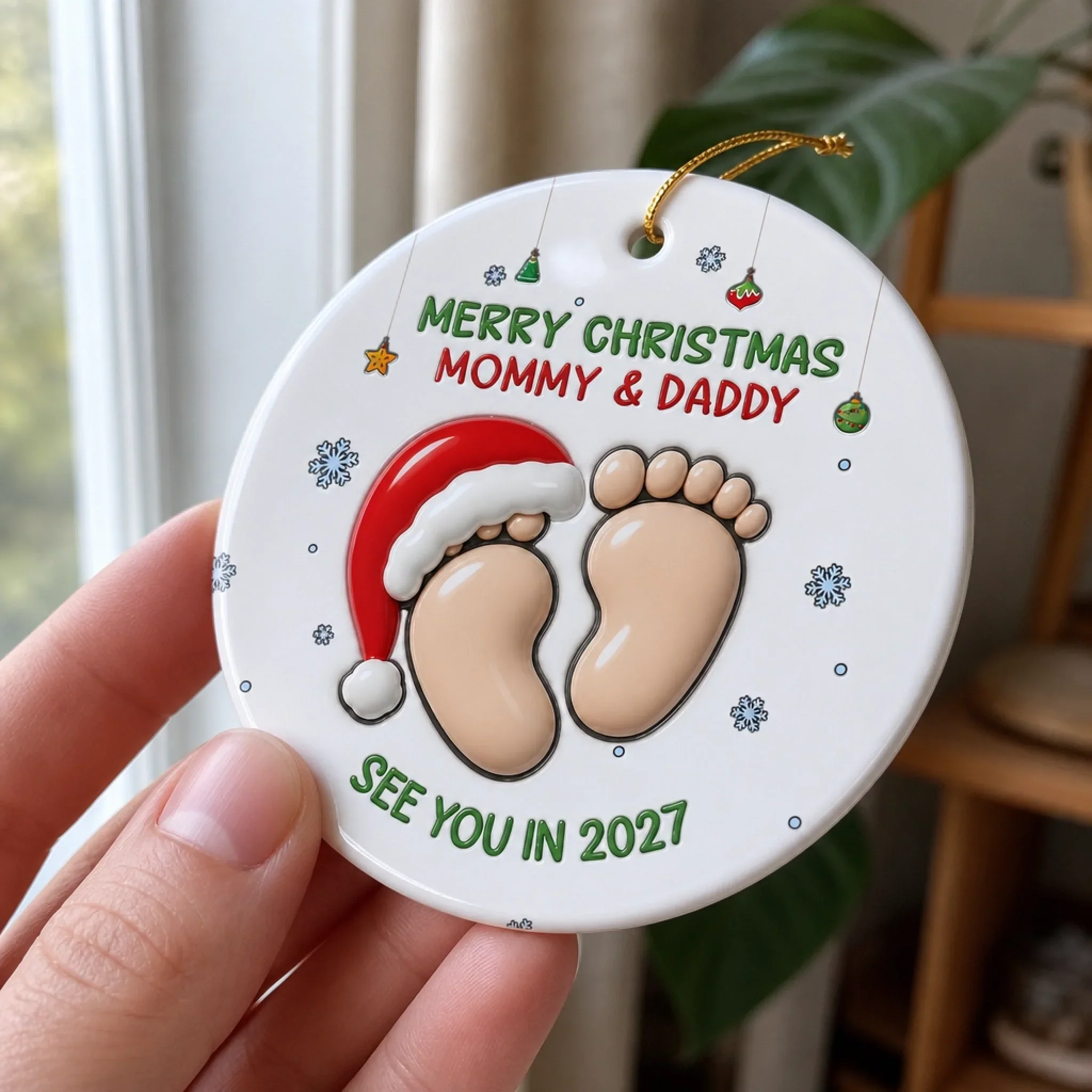 Custom Ceramic Ornament - Personalized Christmas Baby Shower, Gender Reveal Gifts For New Moms, New Dads, New Parents - Welcome To Your Little World - Image 4