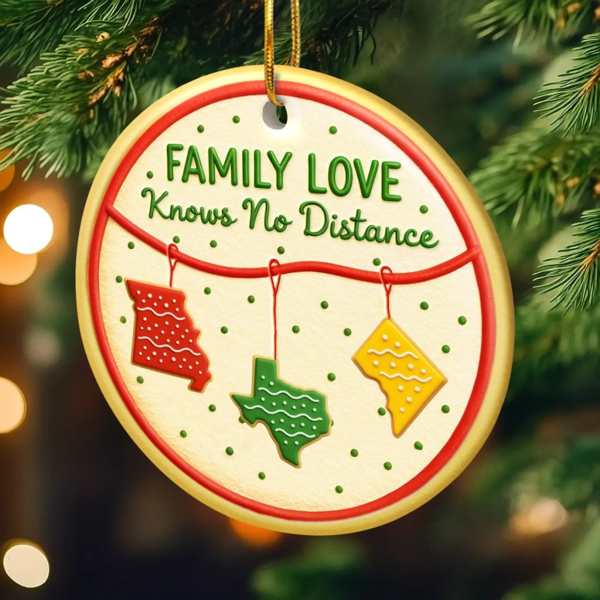 Custom Long Distance Ceramic Ornament - Personalized Christmas Birthday Gifts For Mom, Dad, Kids - No Matter The Map, Love Connects Us - Image 4