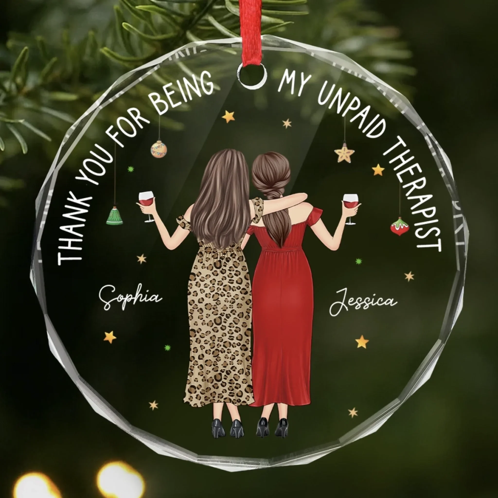 Custom Circle Glass Ornament - Personalized Best Friend Christmas Birthday Gifts For Women, Besties, Sisters, BFF - We’re The Perfect Mess