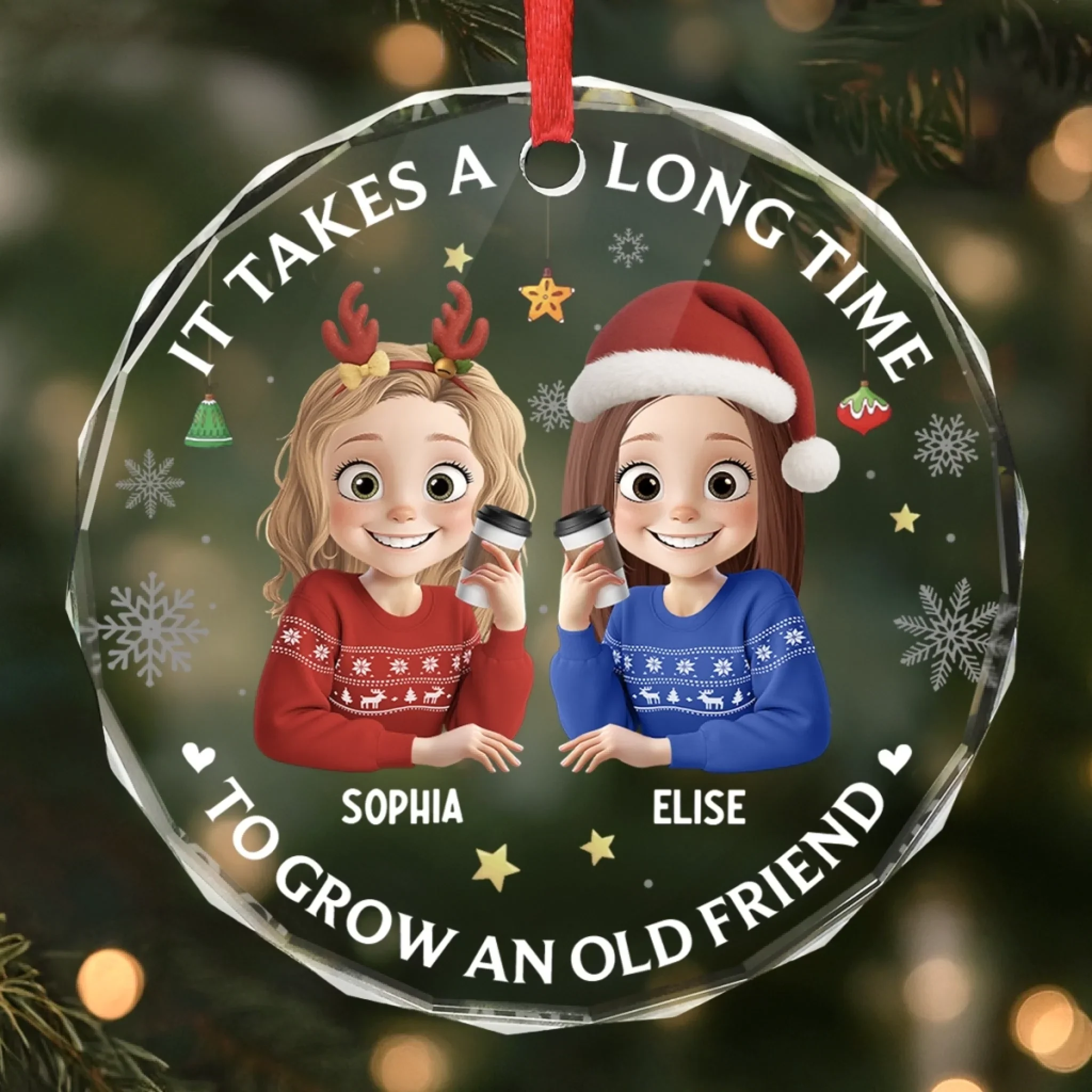 Custom Circle Glass Ornament - Personalized Christmas Best Friend Birthday Gifts For Women, Besties, Sisters, BFF - Friendship Is The Gift That Lasts - Image 5