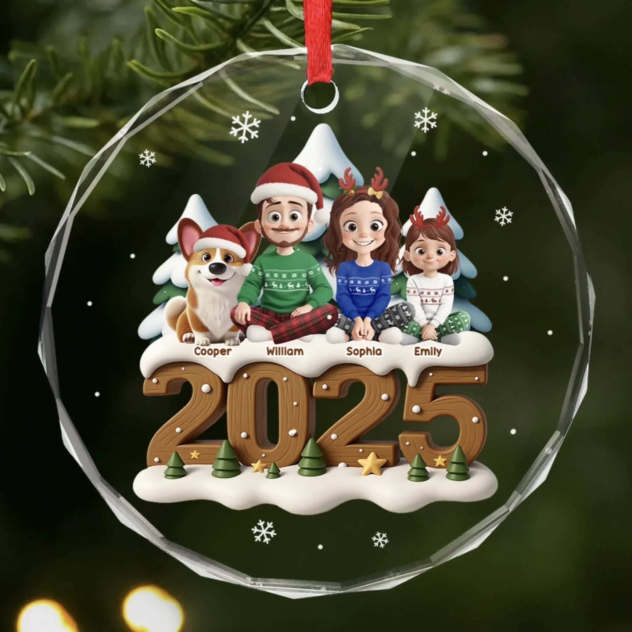Custom Circle Glass Ornament - Personalized Christmas Birthday Gifts For Family, Dog Cat Lovers - Hearts Together For Christmas