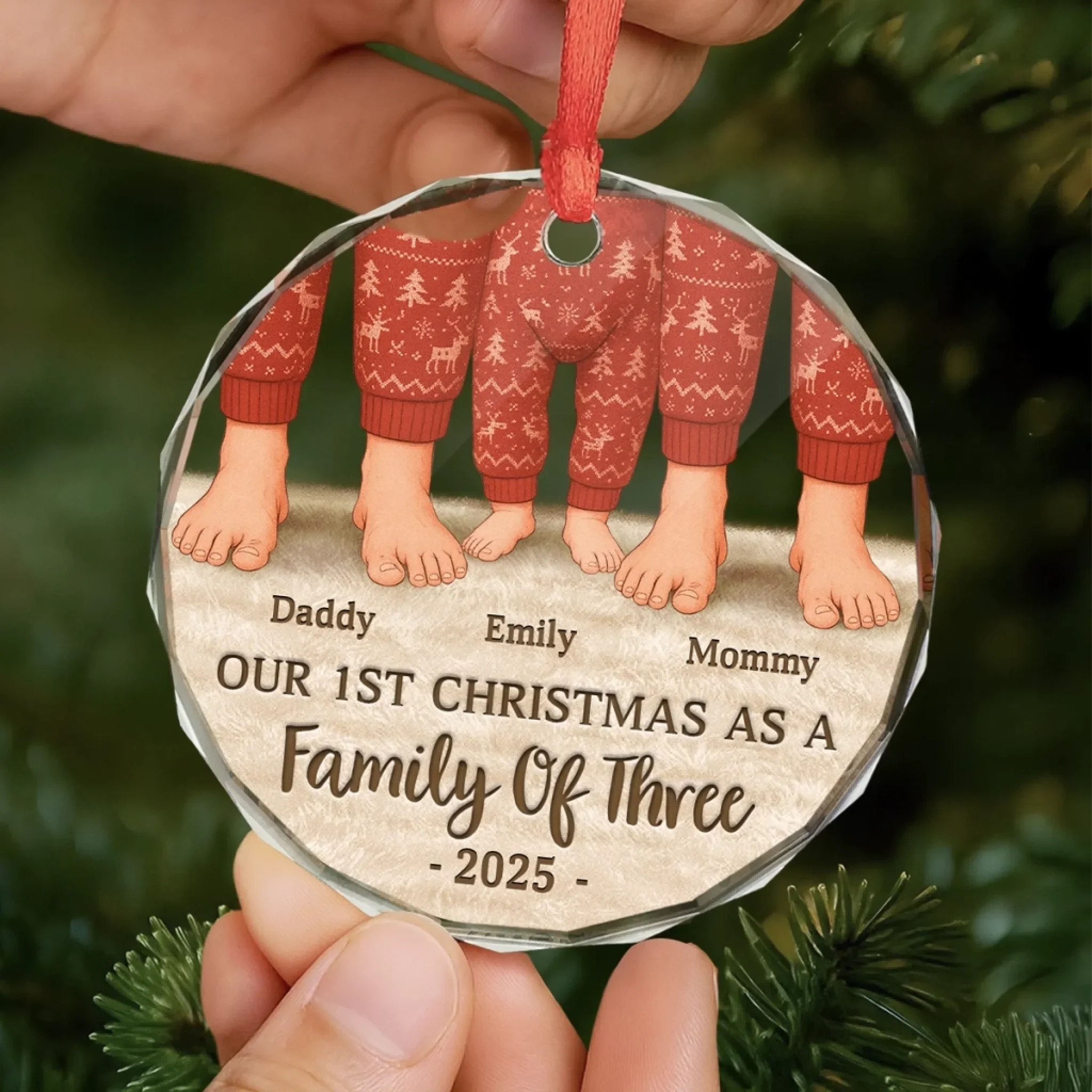 Custom Circle Glass Ornament - Personalized Christmas Birthday Gifts For Mom, Dad, Kids - Together We Shine - Image 5