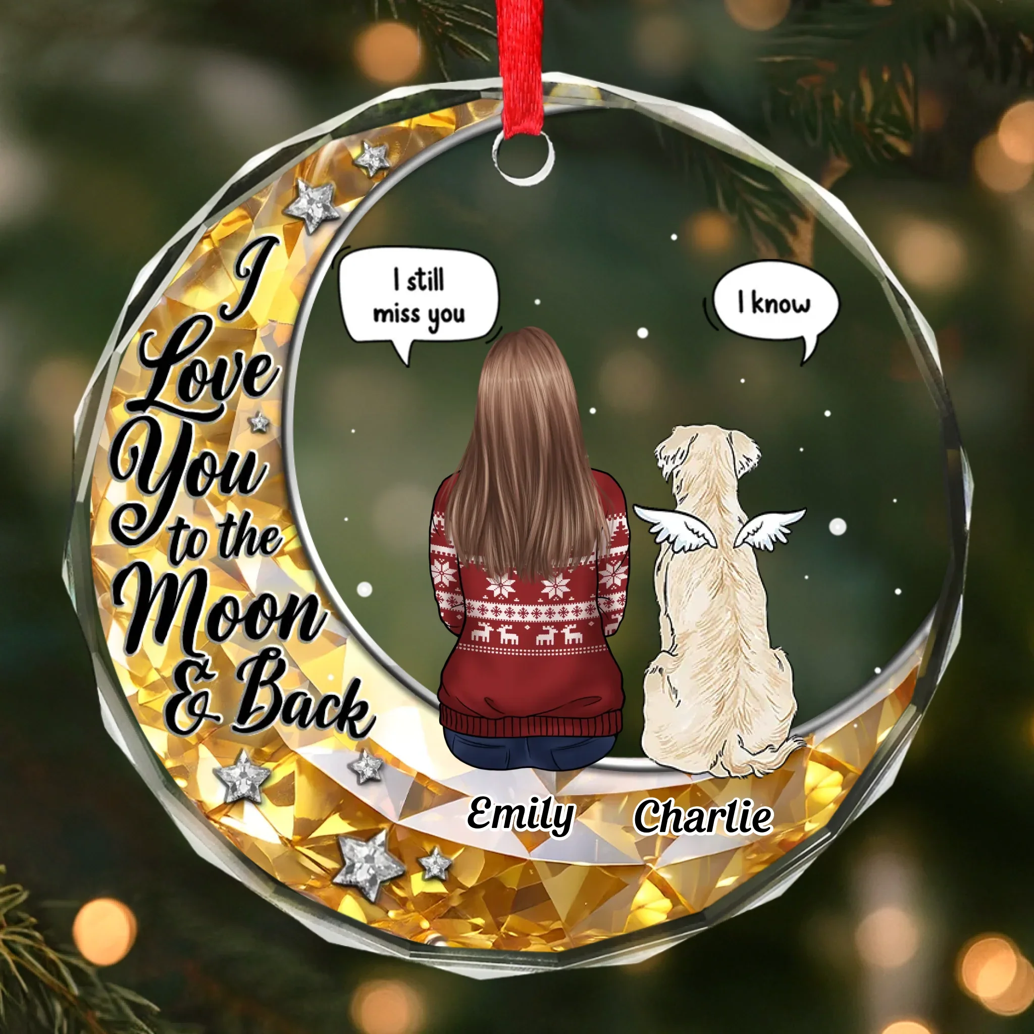 Custom Circle Glass Ornament -  Personalized Pet Christmas Memorial Sympathy Gifts For Dogs - Forever Loved Never Forgotten - Image 2
