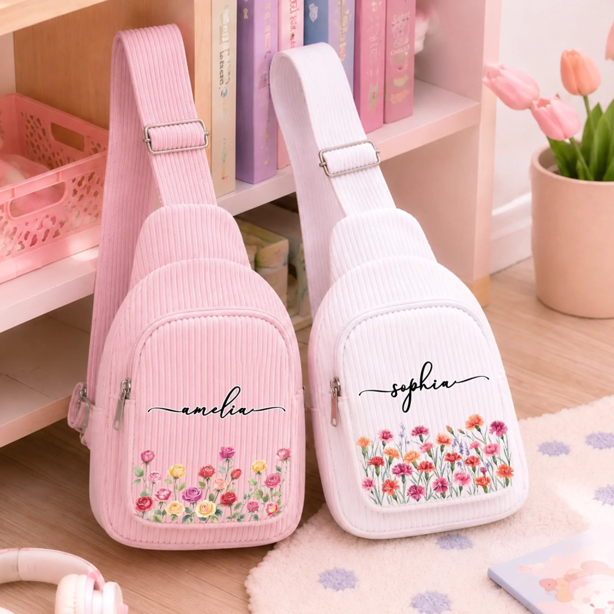 Custom Corduroy Sling Bag - Personalized Birthday Gifts For Kids - Bloom With Joy - Image 4