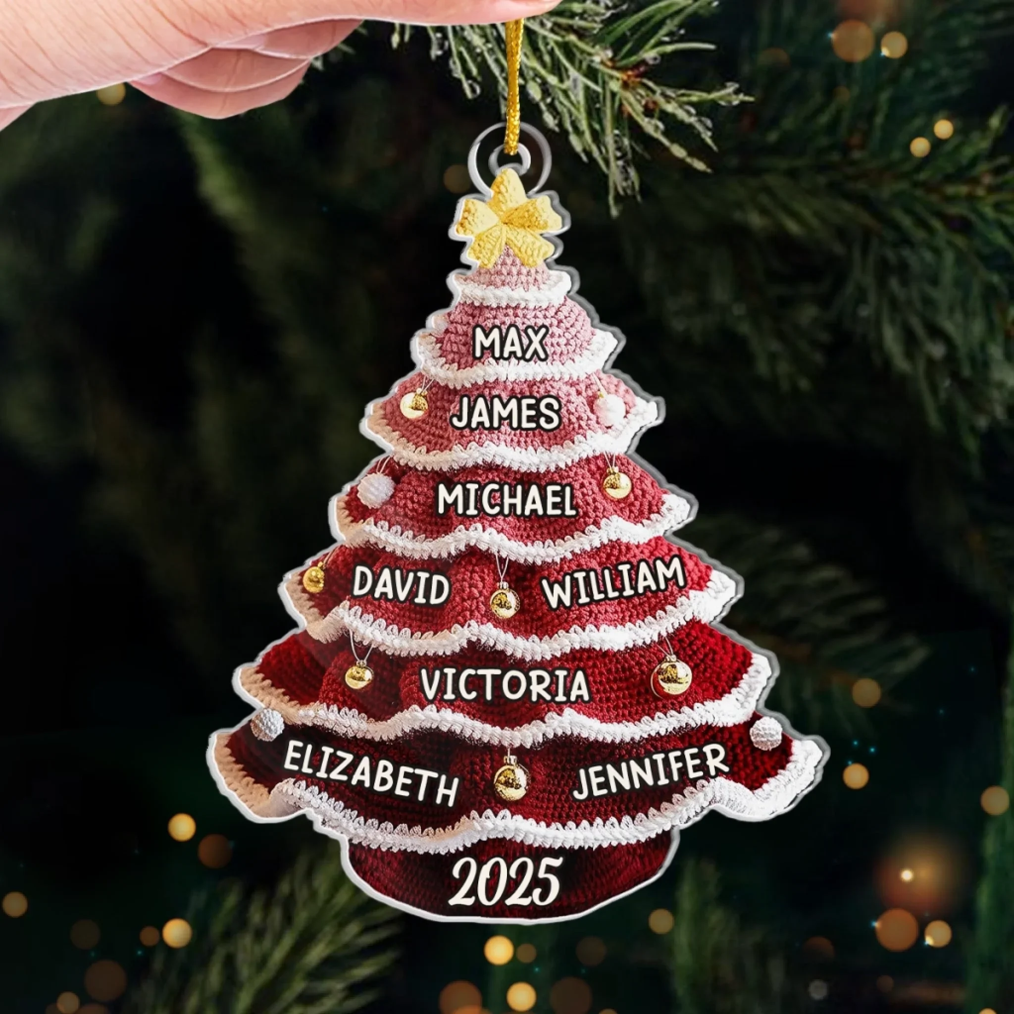 Custom Crochet Acrylic Ornament - Personalized Christmas Birthday Gifts For Mom, Dad, Brother, Sister, Kids - Snowy Days Endless Laughs - Image 4