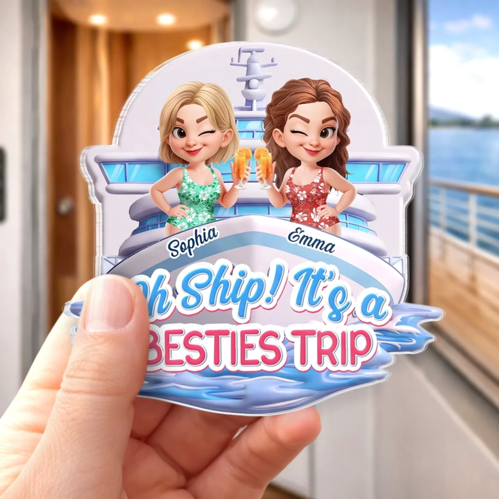 Custom Cruise Ship Door Magnet - Personalized Summer Vacation And Travel Gifts For Best Friends, Besties, Sisters, BFF - Oh Ship Besties Trip - Image 2
