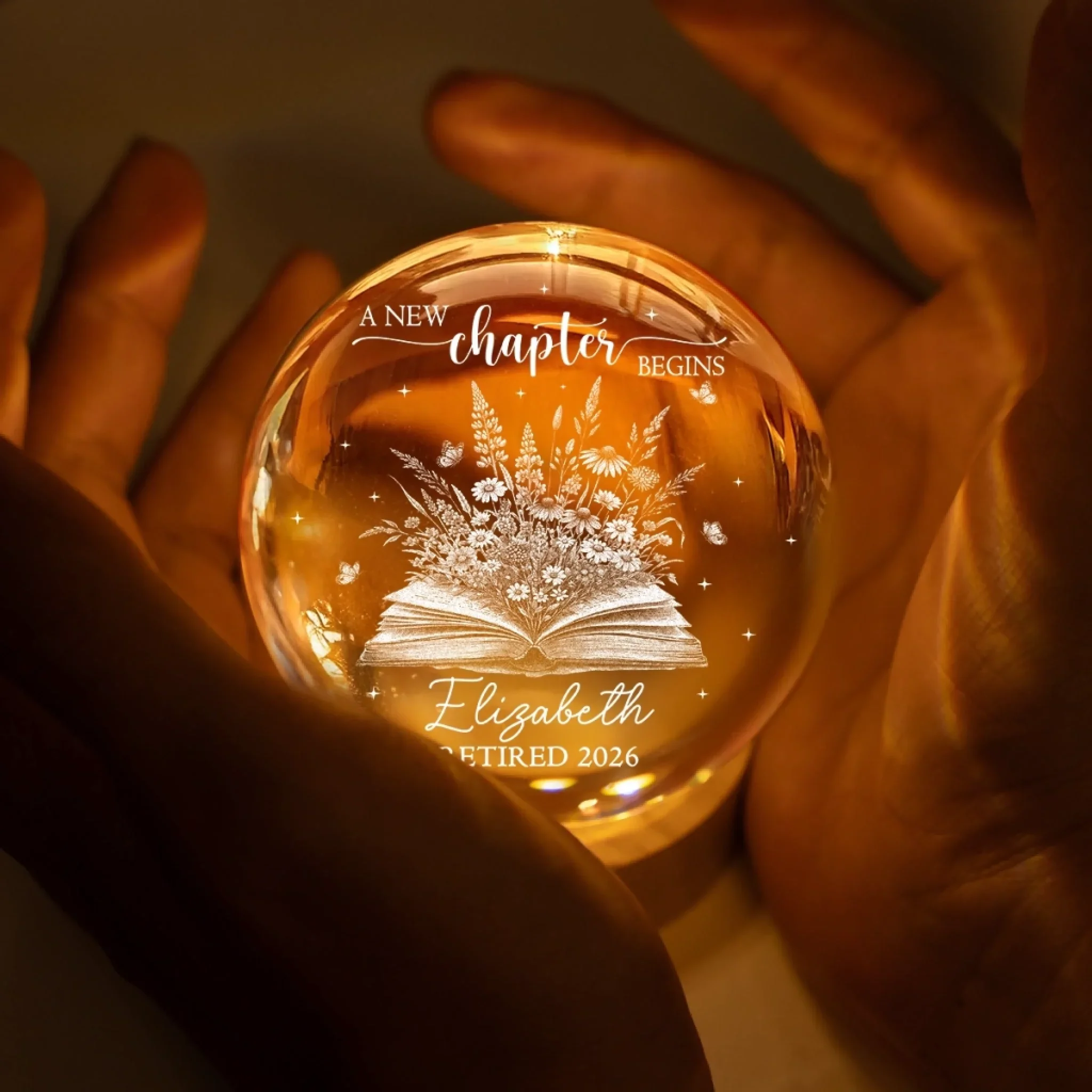 Custom Crystal Globe Lamp - Personalized Retirement Gifts For Women, Men - Let The Golden Days Begin - Image 3