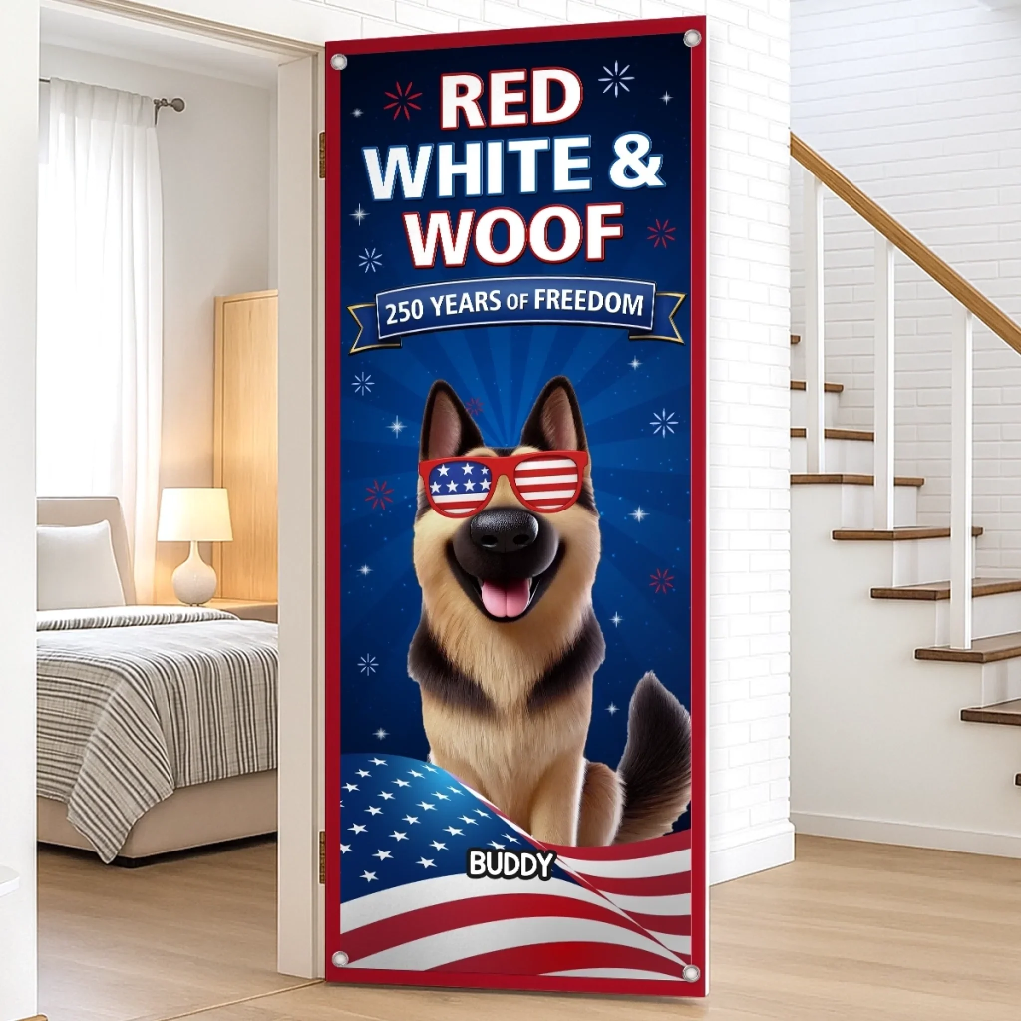 Custom Door Cover - Personalized 4th Of July Gifts For Dog Lovers, Dog Dad And Mom - Land Of The Free - Image 3