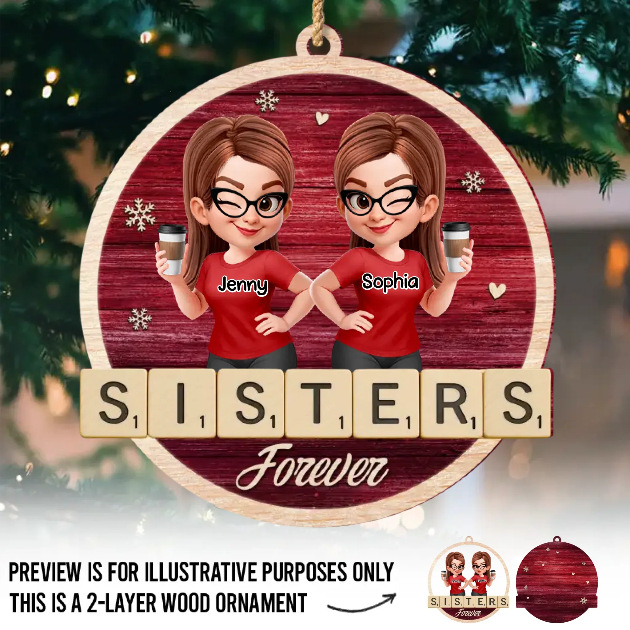 Custom Double Layer Wooden Ornament - Personalized Best Friend Christmas Birthday Gifts For Women, Besties, Sisters, BFF - Cheers To Our Jolly Moments - Image 2