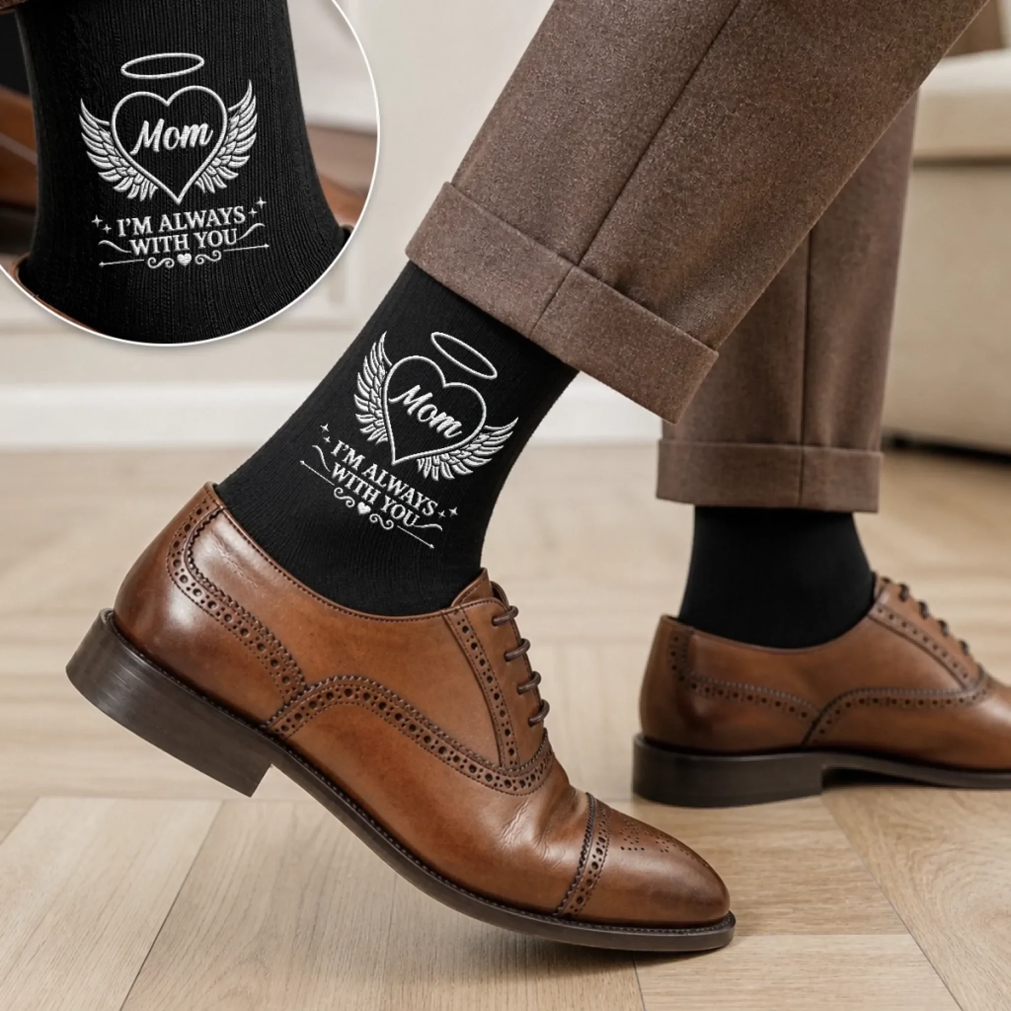 Custom Embroidered Socks - Personalized Memorial Sympathy Gifts For Loss Of Mom, Dad, Grandma, Grandpa - Always With You - Image 5