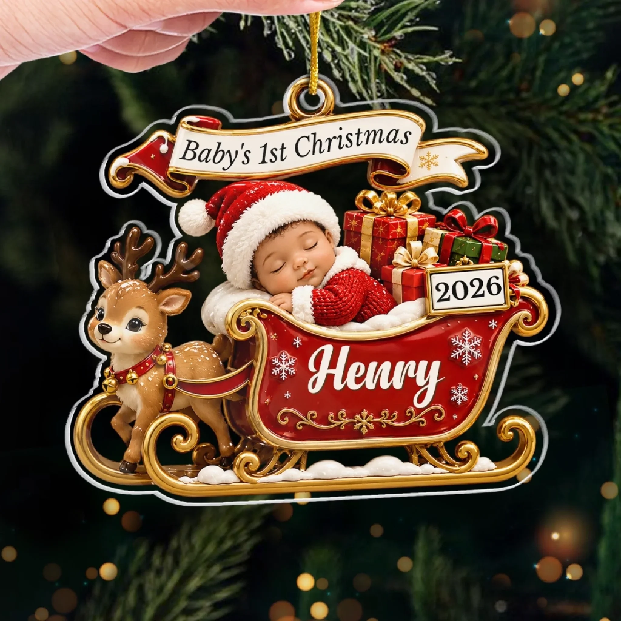 Custom First Christmas Acrylic Ornament - Personalized Christmas Baby Shower, Gender Reveal Gifts For New Moms, New Dads, New Parents - Tiny Miracle Big Joy - Image 2