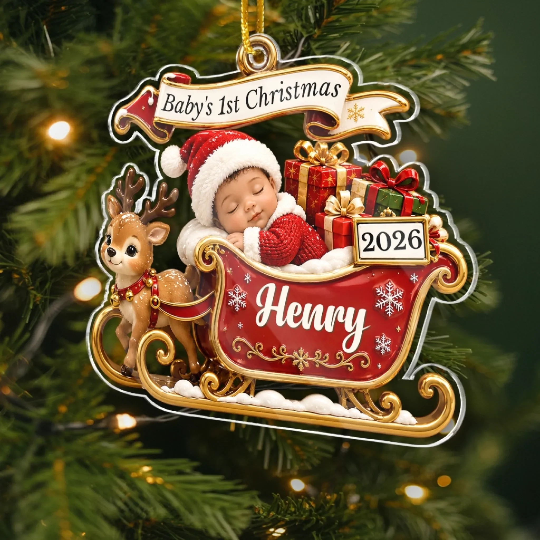 Custom First Christmas Acrylic Ornament - Personalized Christmas Baby Shower, Gender Reveal Gifts For New Moms, New Dads, New Parents - Tiny Miracle Big Joy - Image 3